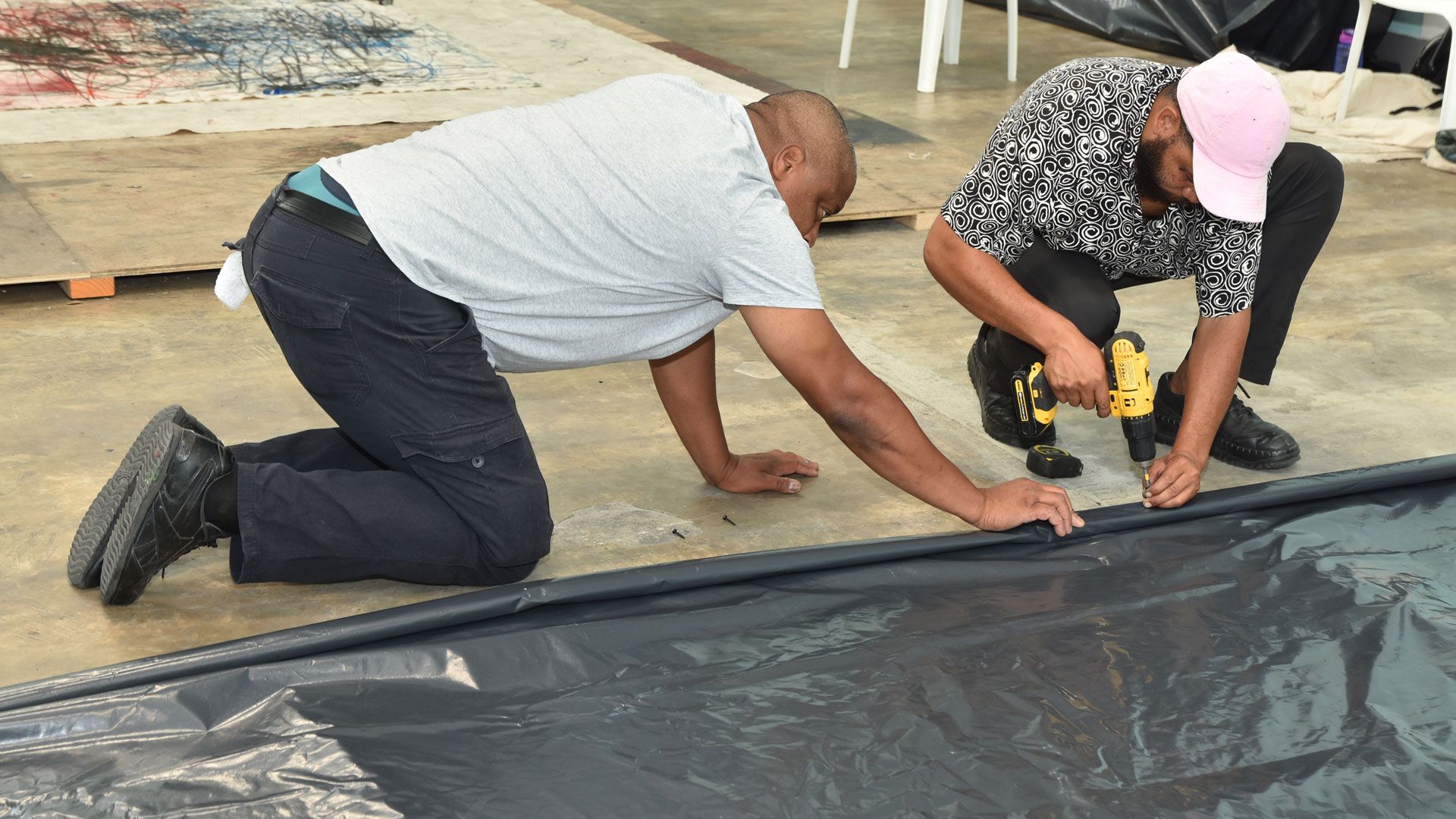 An image of Oscar Murillo in his studio in La Paila, dated 2020.