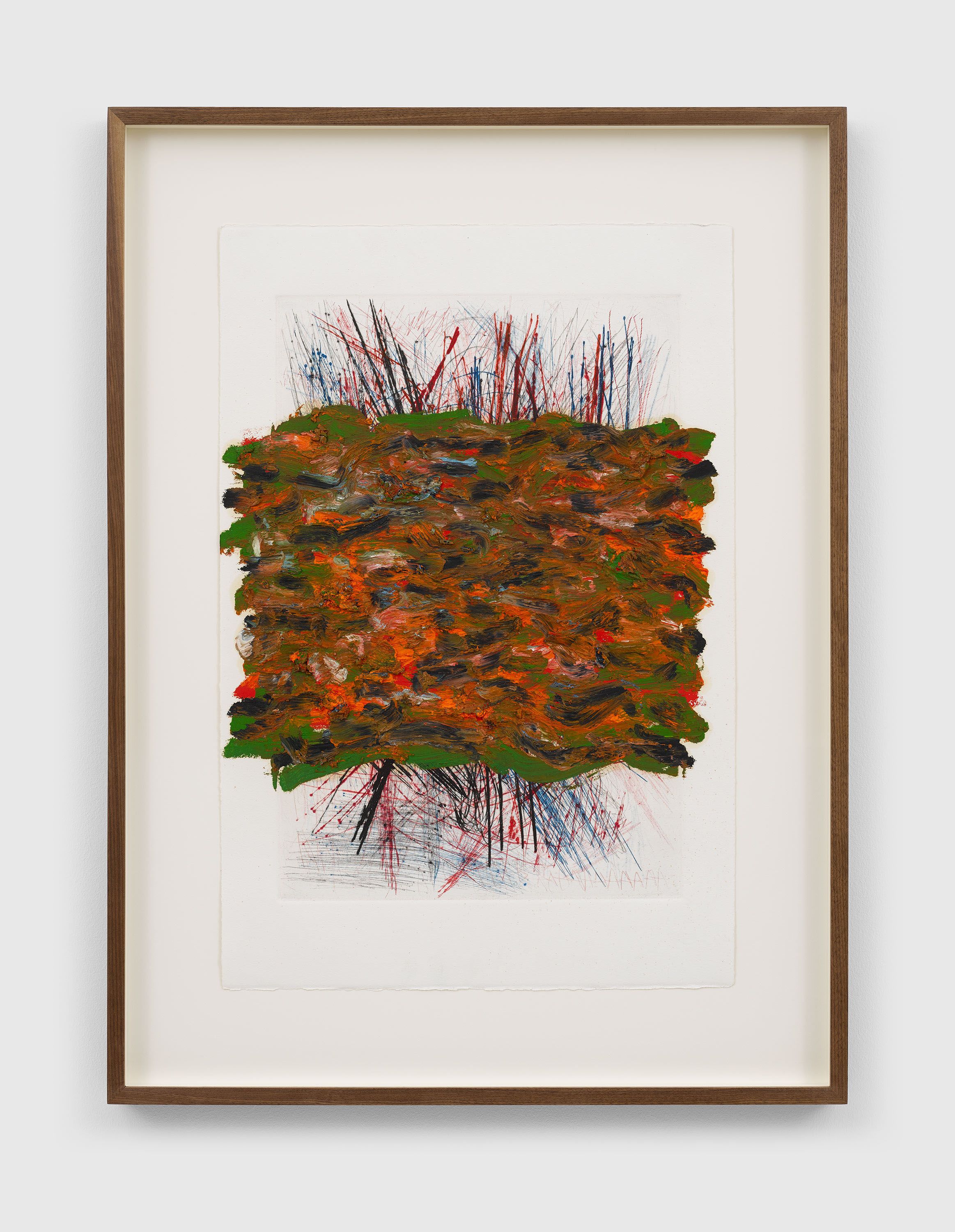 A mixed media work on paper by Oscar Murillo, titled surge (poetics of flight), dated 2021.
