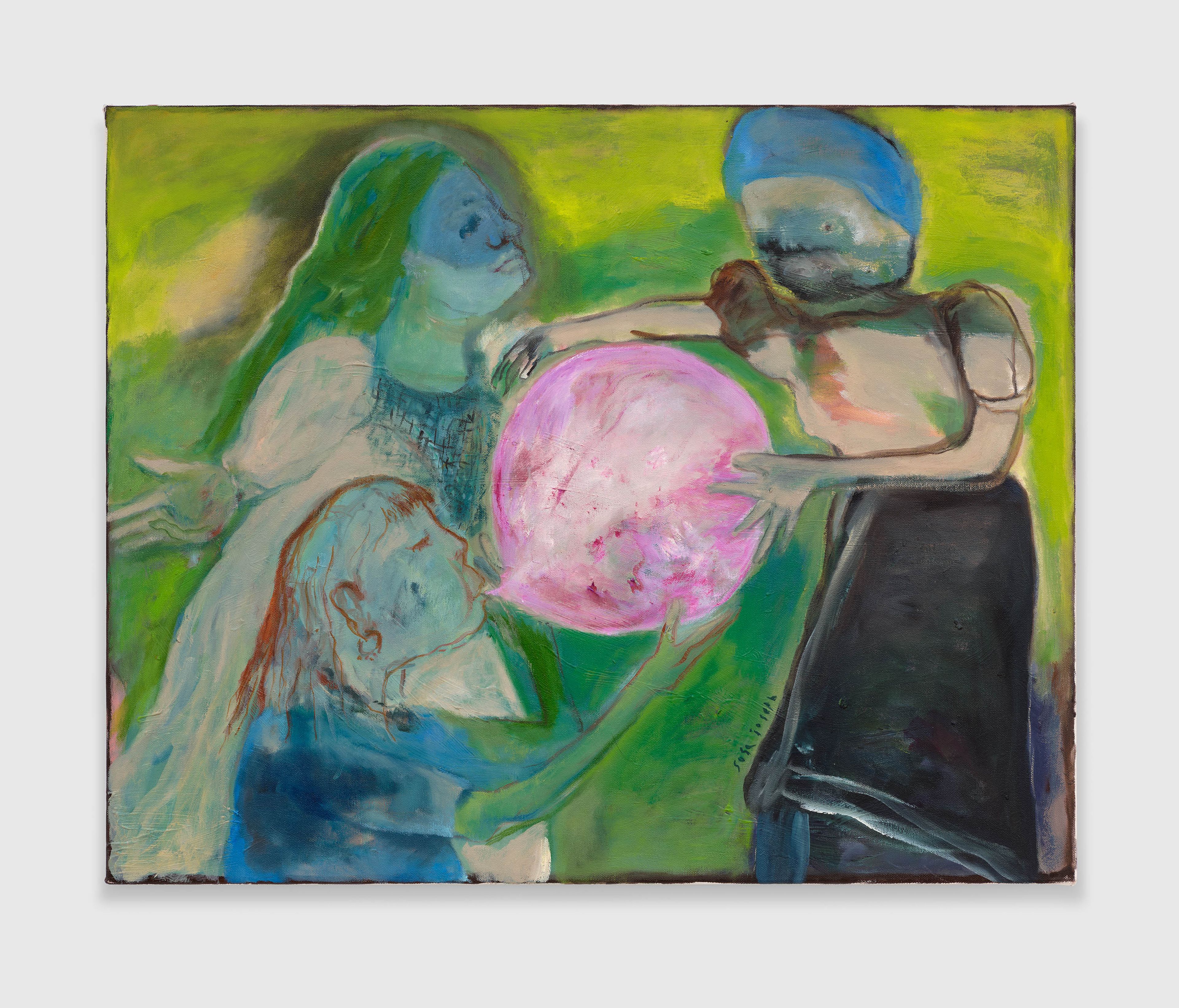 A painting by Sosa Joseph, titled Pink balloon, dated 2025.