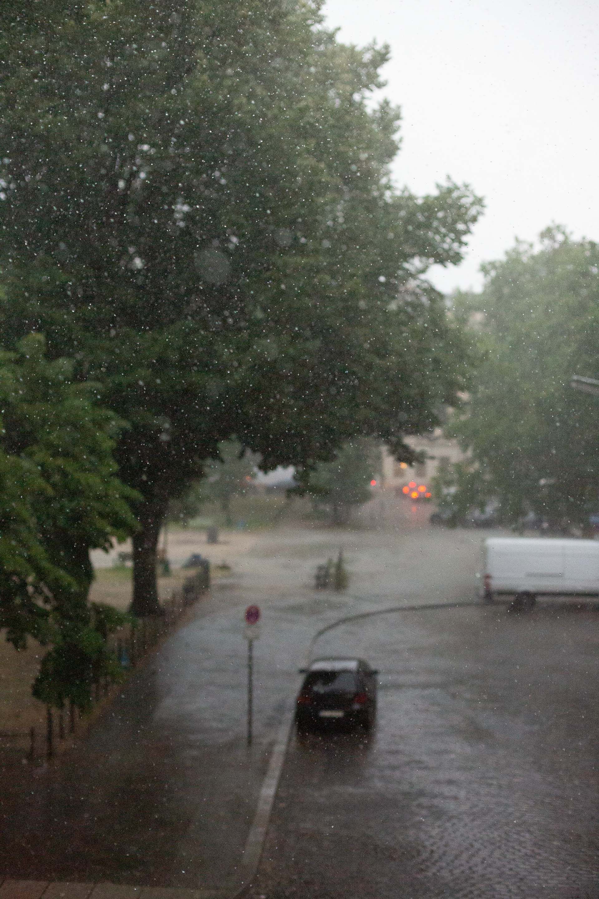 A photograph by Wolfgang Tillmans, titled Summer Storm Rain Drops Freeze Frame, dated 2023.