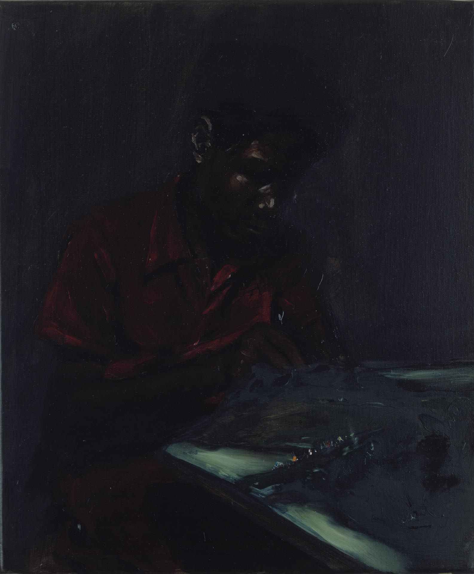 A painting by Michael Borremans, titled Rachel II (The Procession), dated 2002.