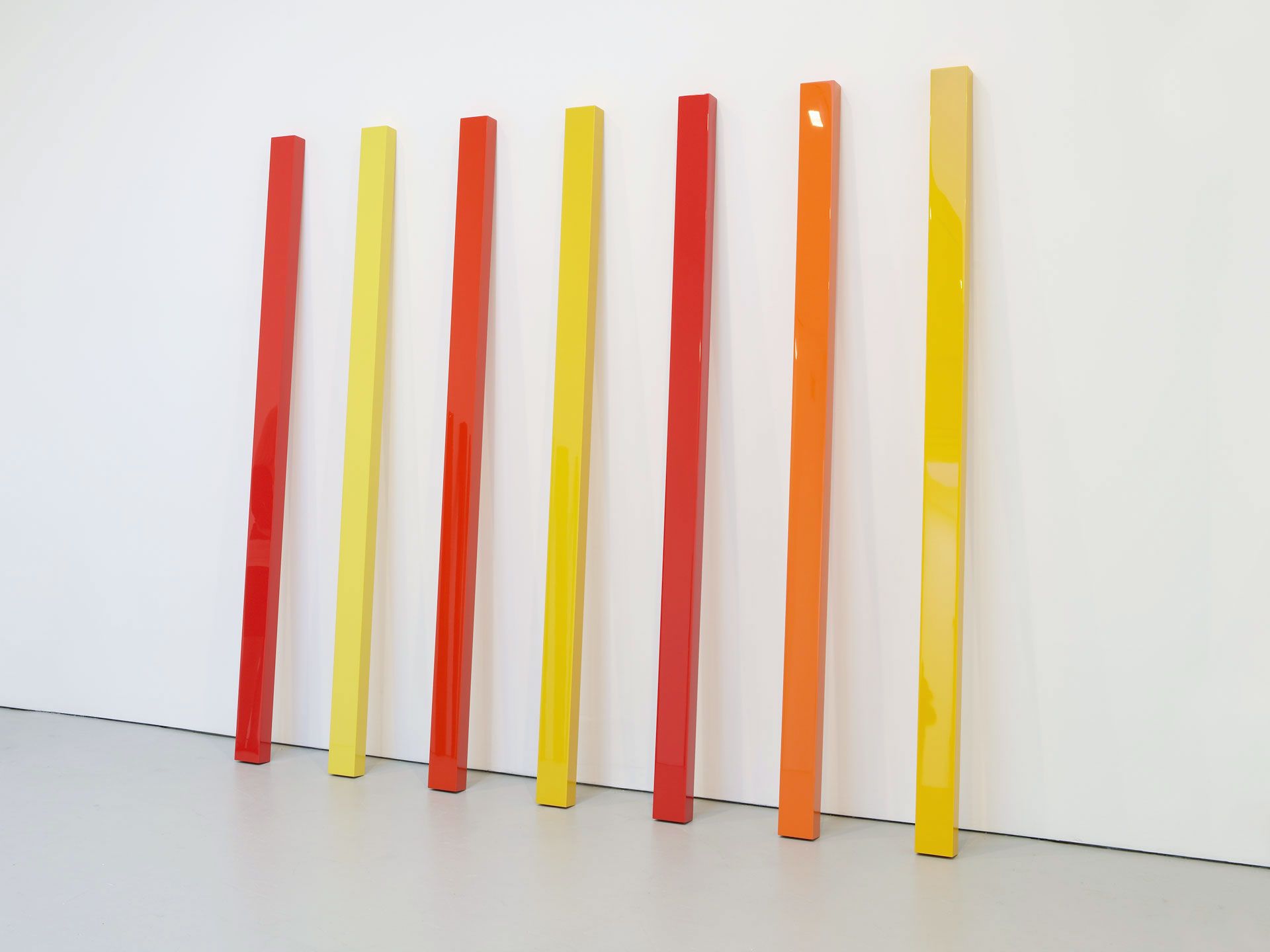 A sculpture by John McCracken, titled Rhythm, dated 2008.