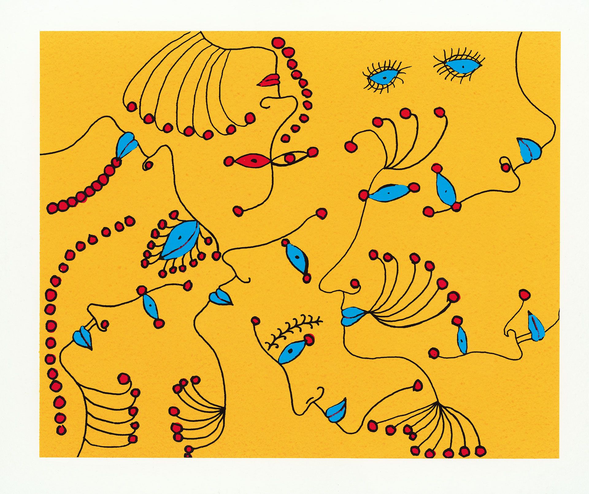 A silkscreen print and etching on Moulin de Larroque paper by Yayoi Kusama, titled Girls, dated 2012.