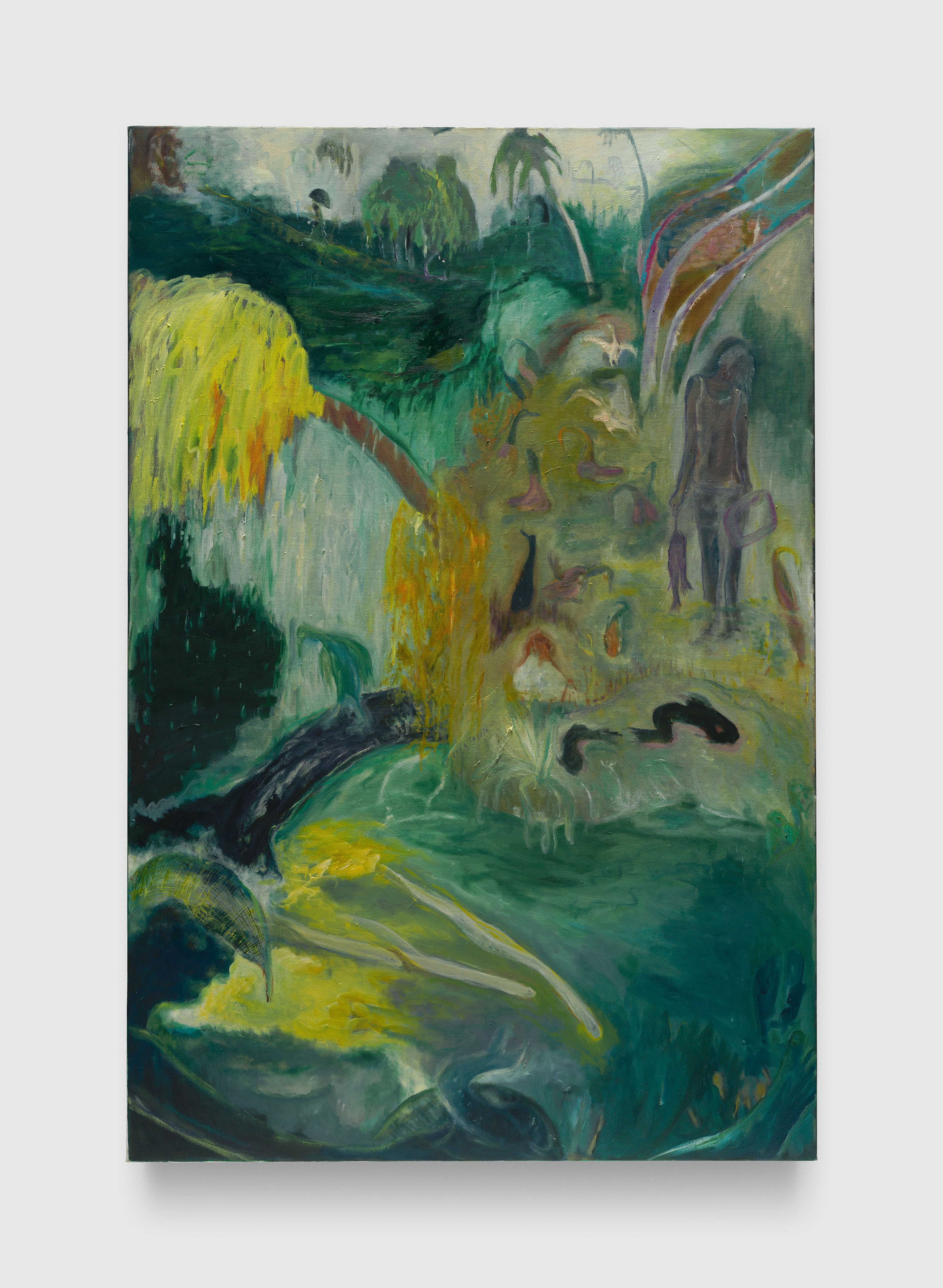 A painting by Sosa Joseph, titled My brother used to fish for murrels in rain, dated 2025.