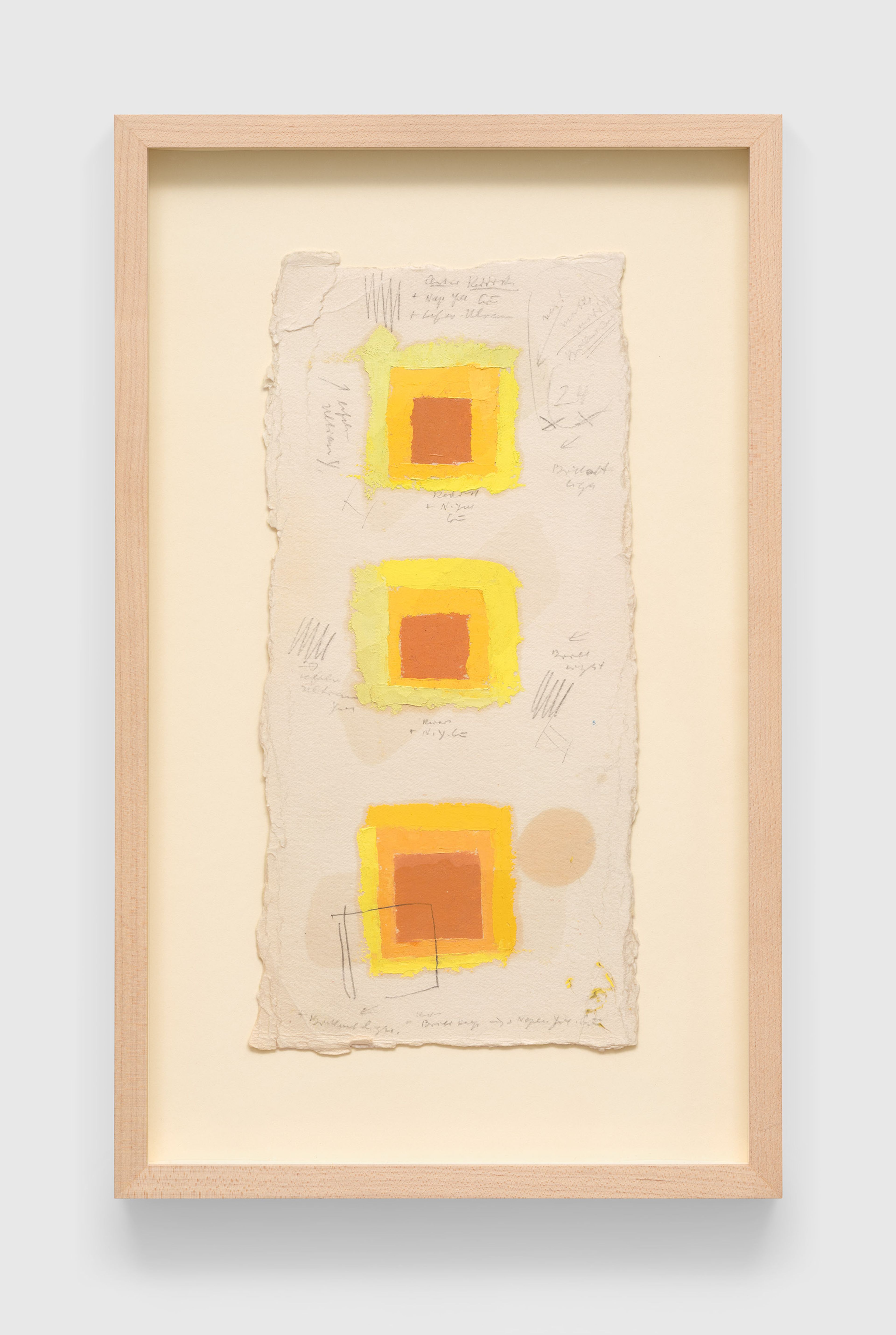 An undated work on paper by Josef Albers titled Three color studies for Homage to the Square.