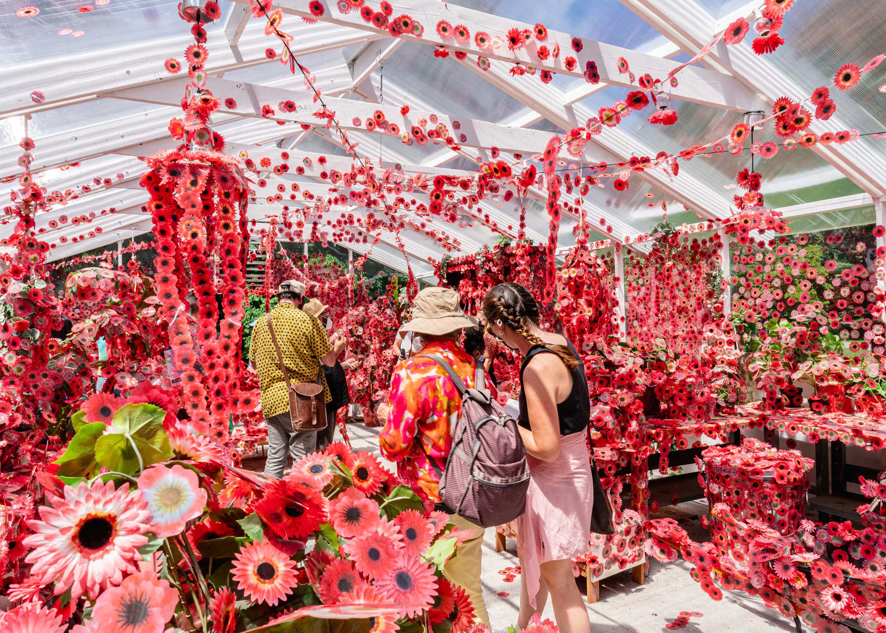 Installation view, KUSAMA: Cosmic Nature, The New York Botanical Garden, 2021. Photo by Kyle Knodell. © YAYOI KUSAMA