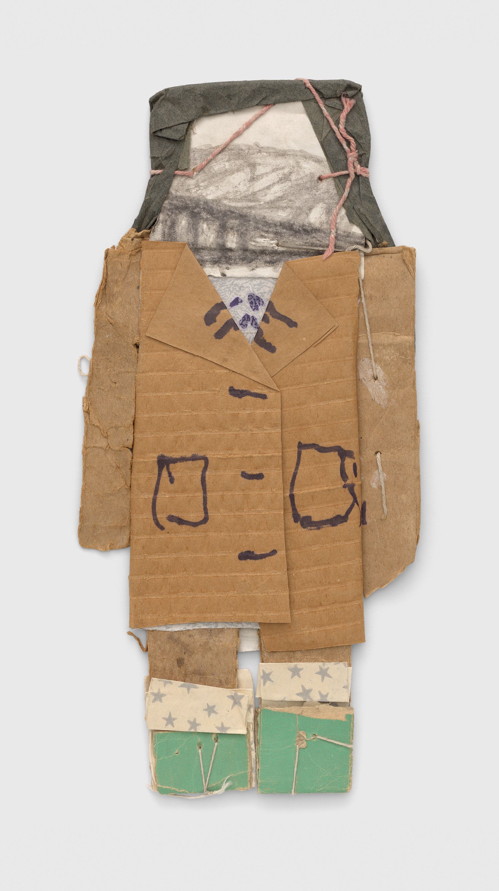 A mixed media artwork by James Castle, titled Untitled (figure in tan coat), n.d.