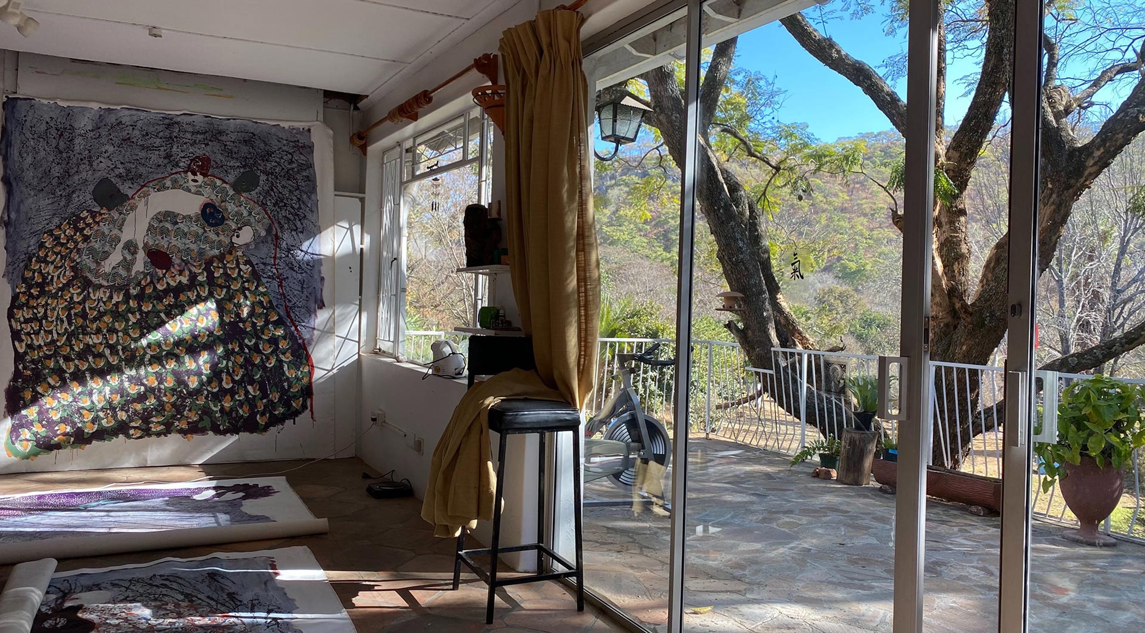 A photo of Portia Zvavahera's studio in Zimbabwe, in 2020.