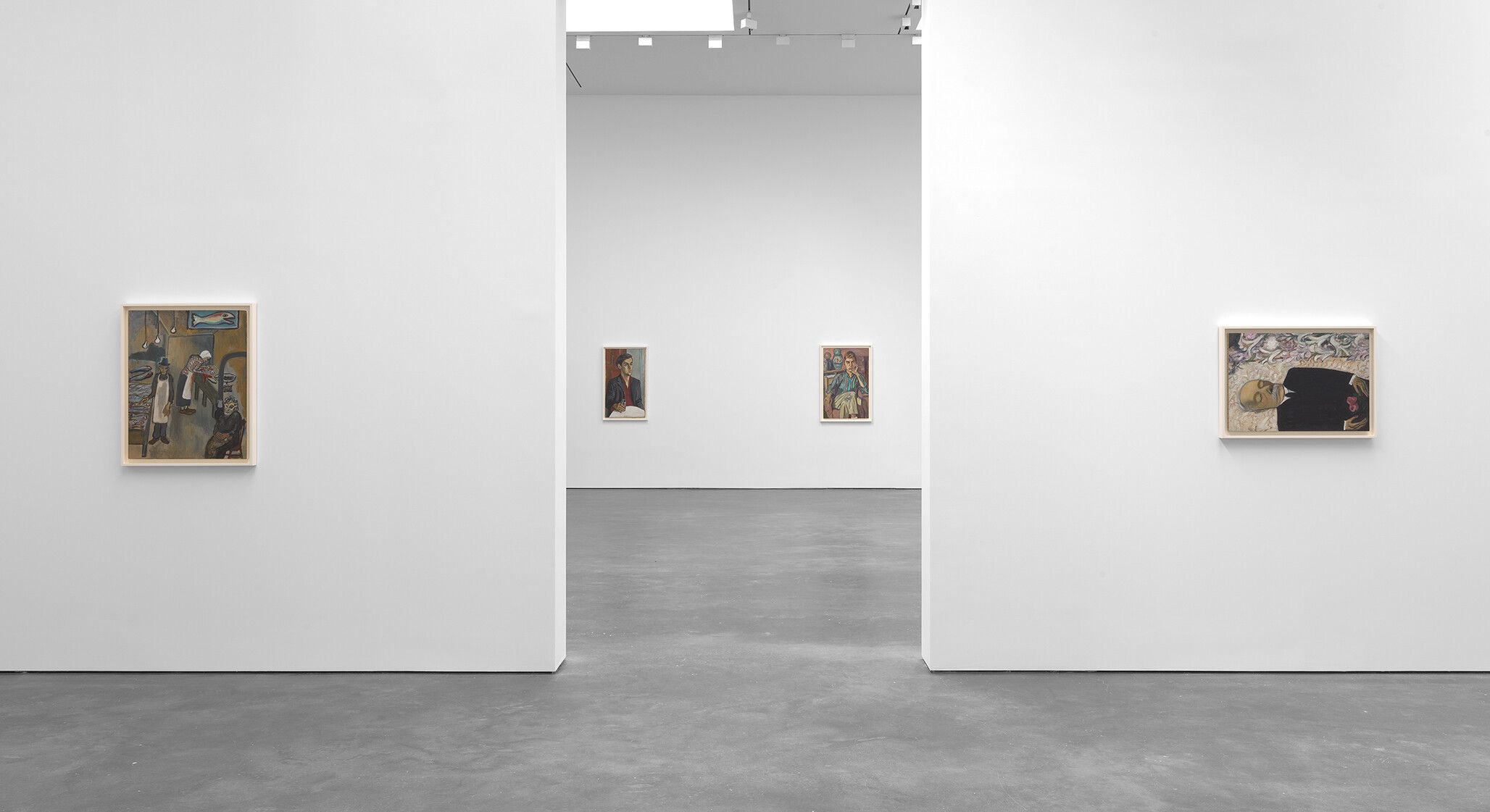 An installation view of an exhibition titled Alice Neel The Early Years at David Zwirner, New York, in 2021.