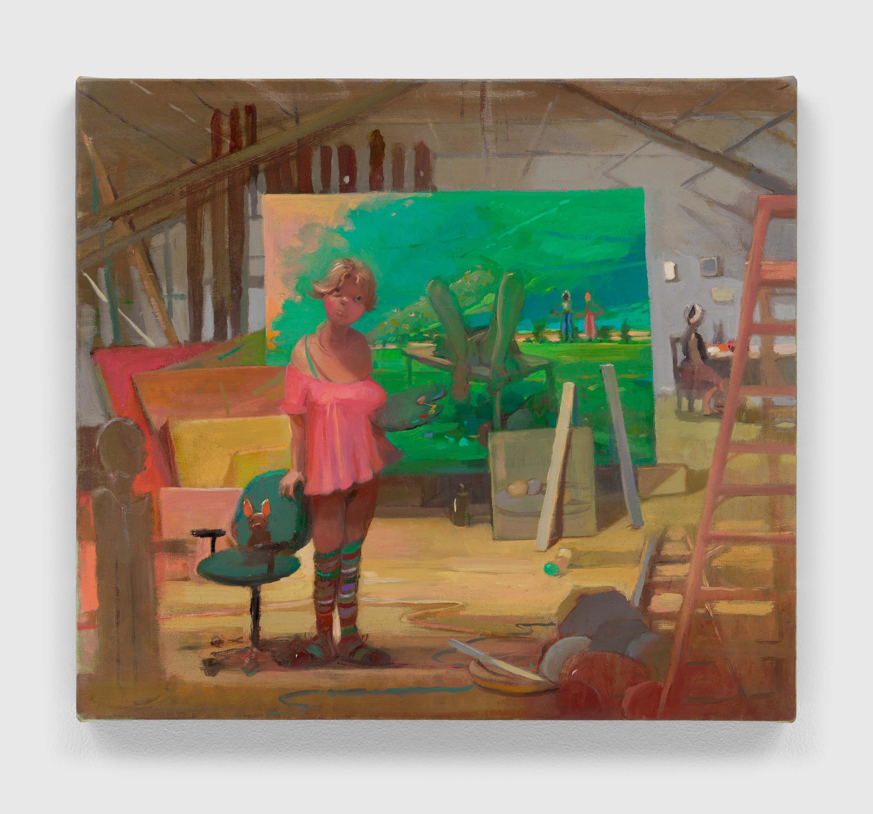 A painting by Lisa Yuskavage, titled Act Two: Lola and Bad Baby, dated 2022.