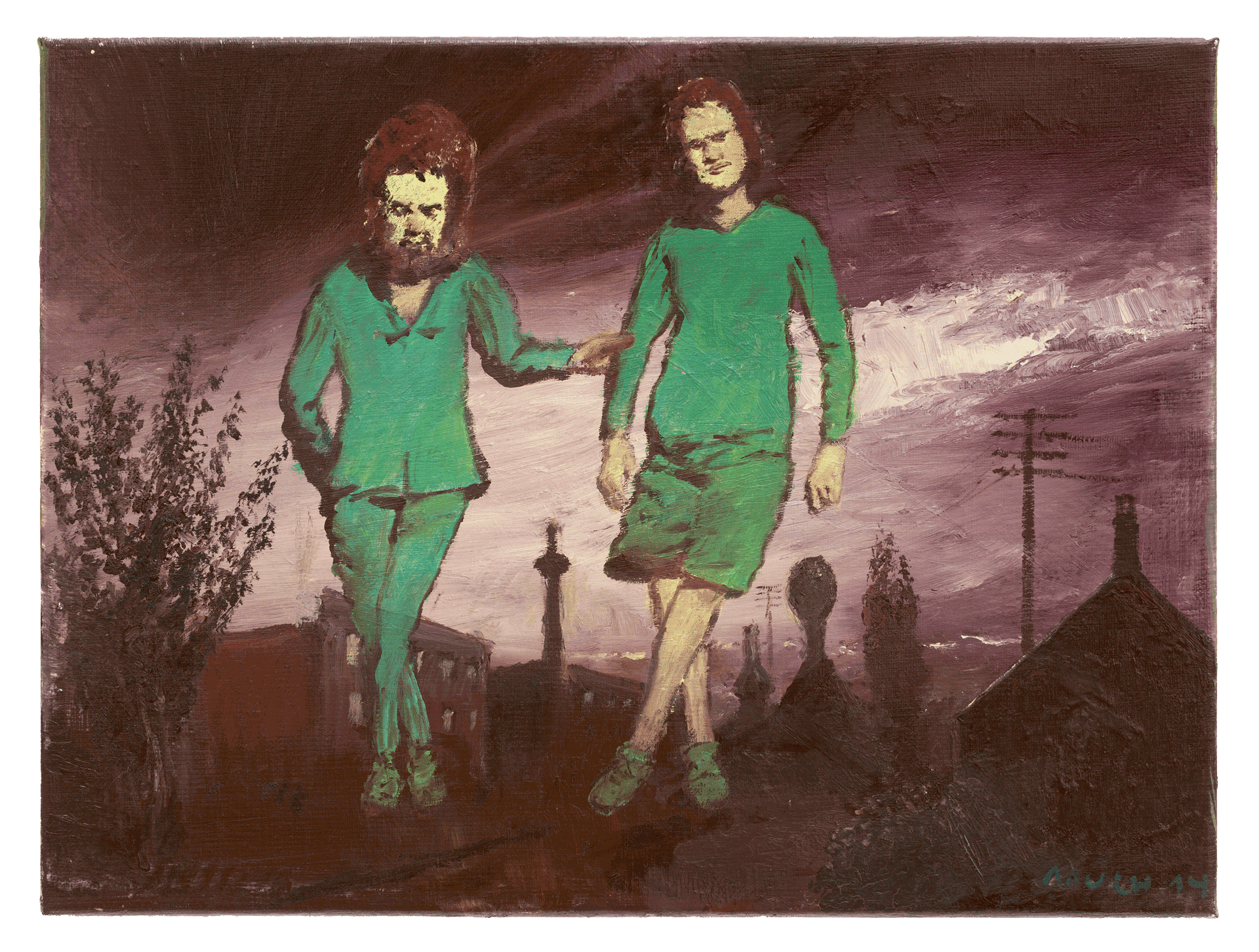 A painting by Neo Rauch, titled Duo, dated 2014.