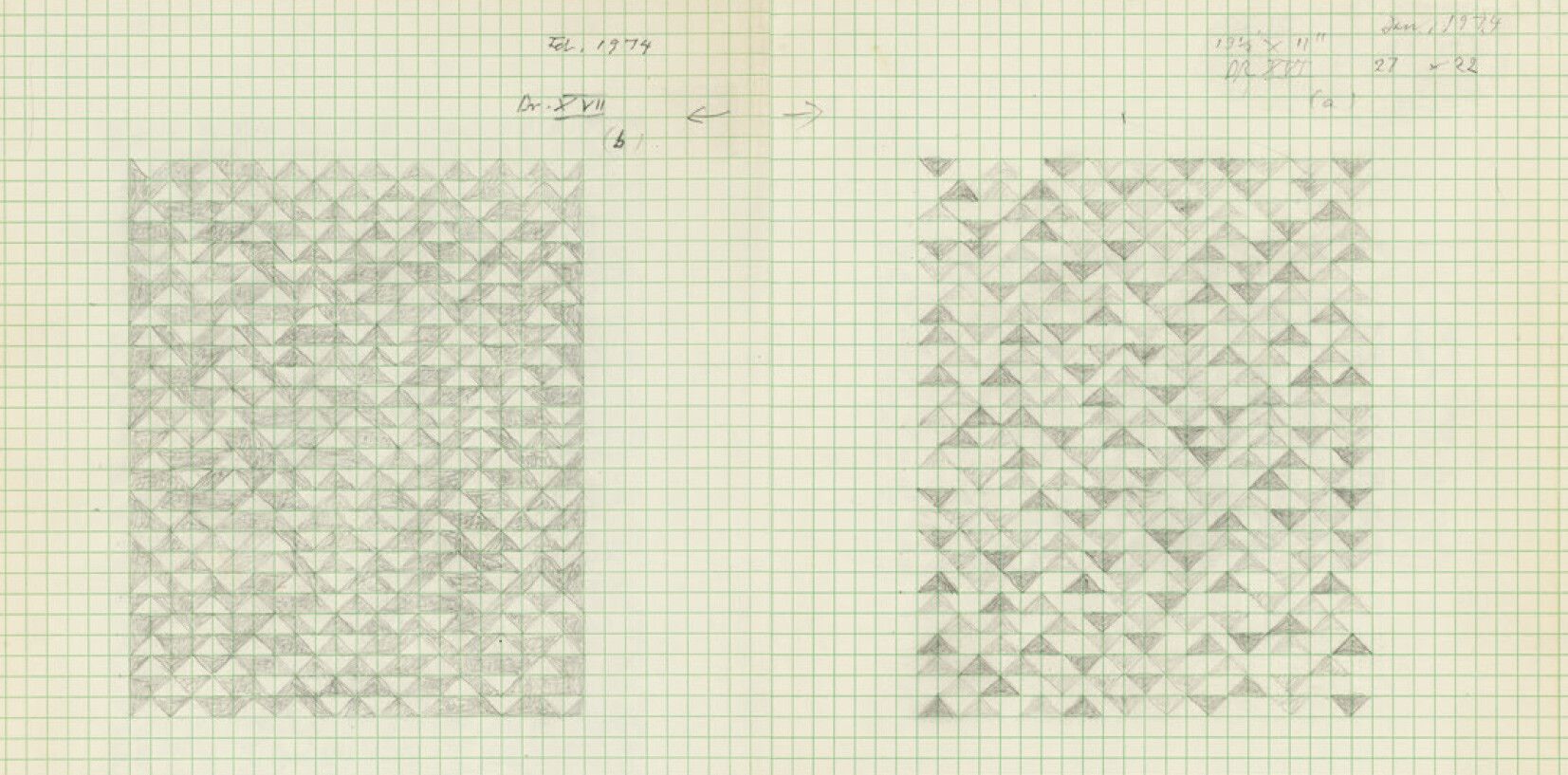 A page from Anni Albers's Notebook showing diagrams for prints.