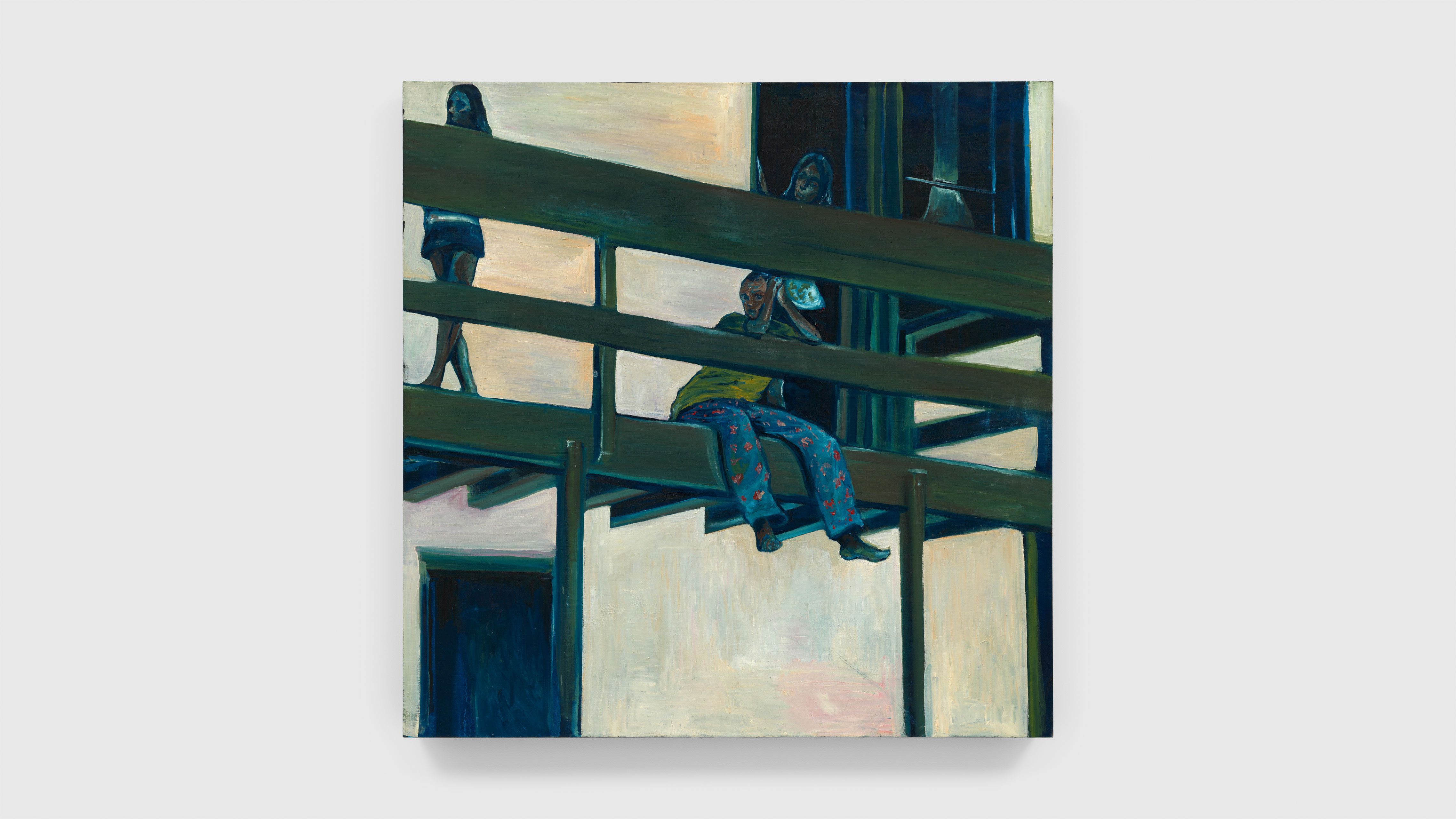 An oil painting by Noah Davis, titled Another Balcony, dated 2009.