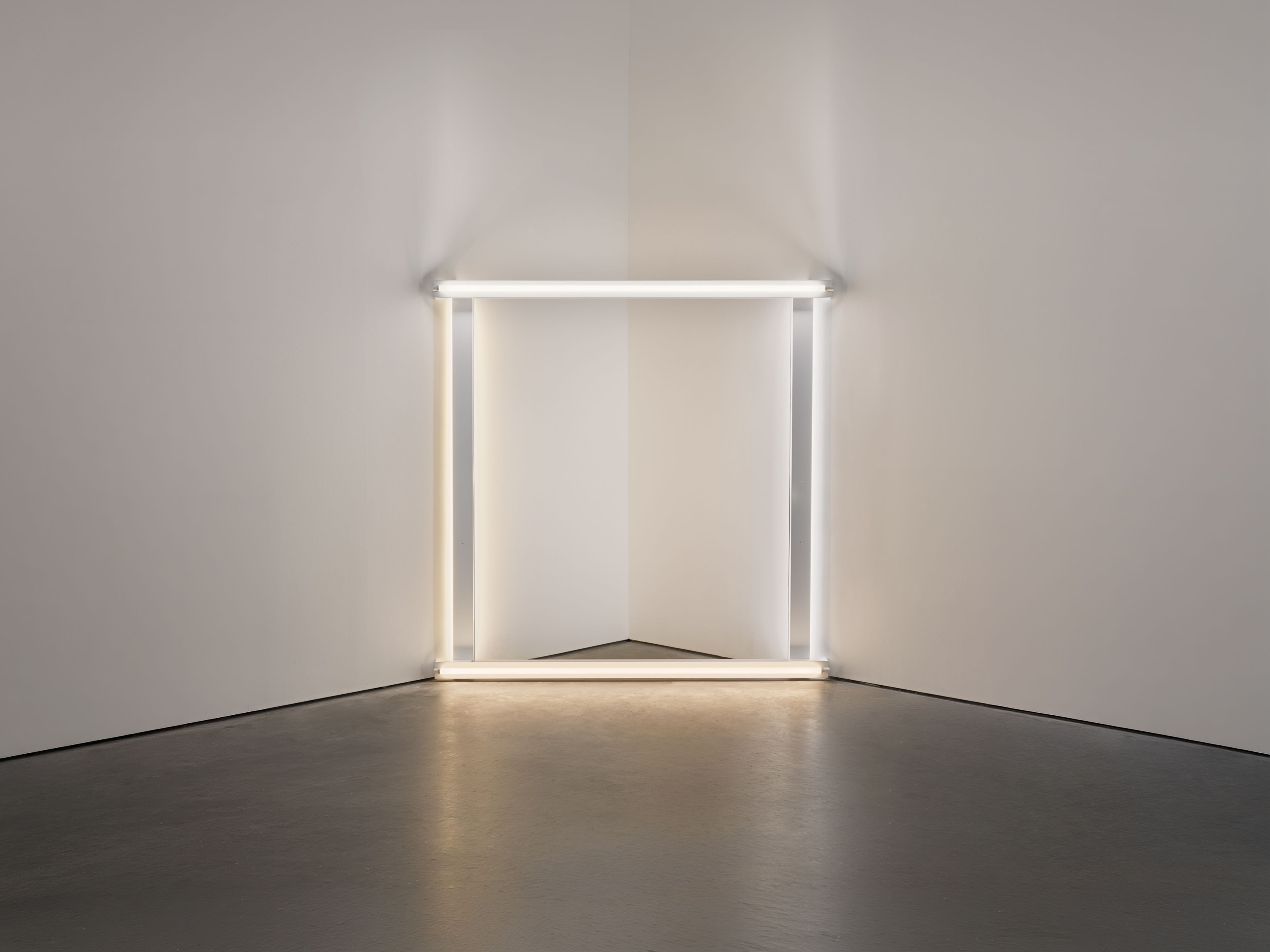 A sculpture by Dan Flavin, composed of cool white and warm white fluorescent light, titled untitled (to Helen Winkler), dated 1972.