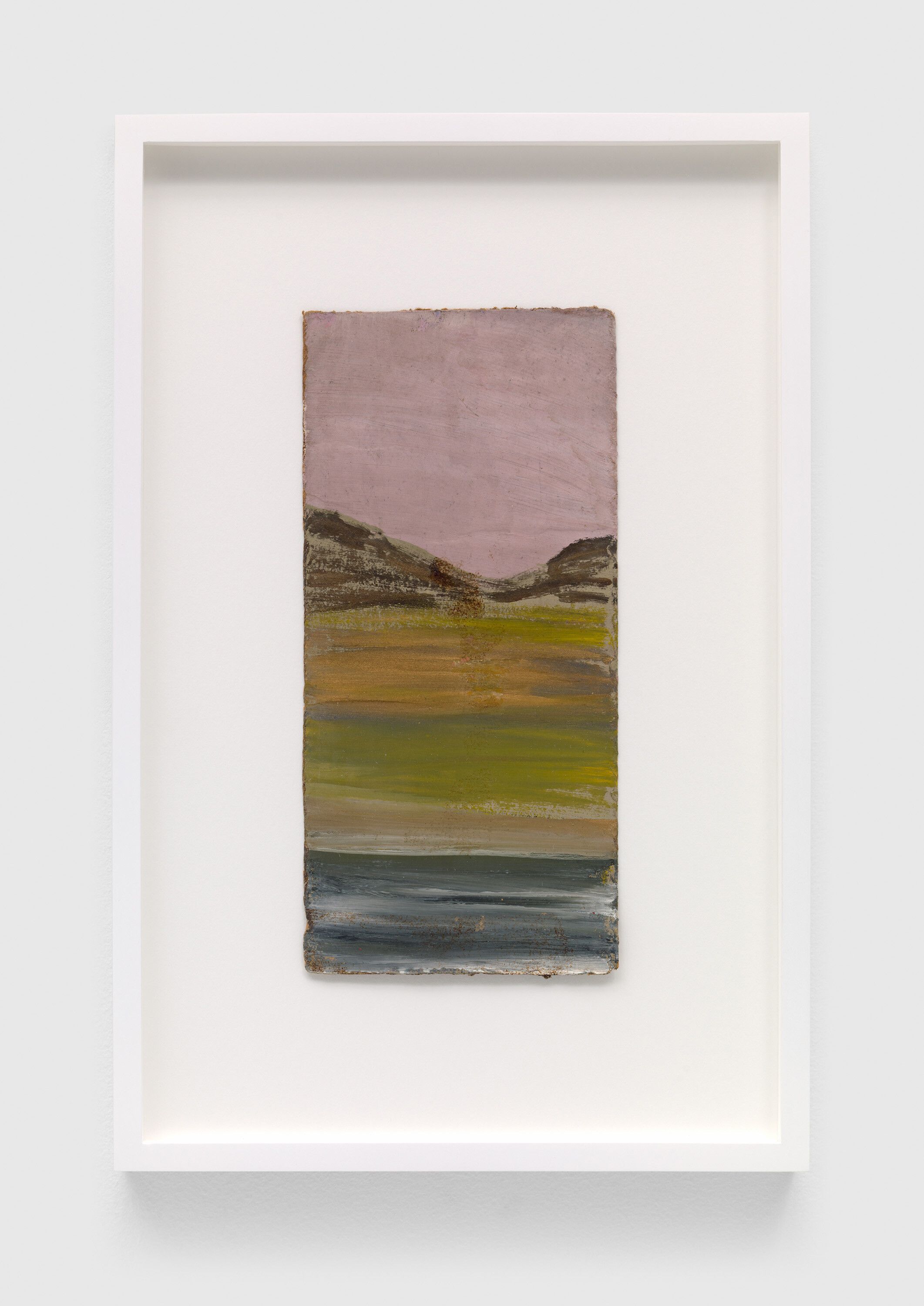 A painting on single-ply cardboard by Frank Walter, called Untitled (Lavender Sky, Bare Hills), n.d.