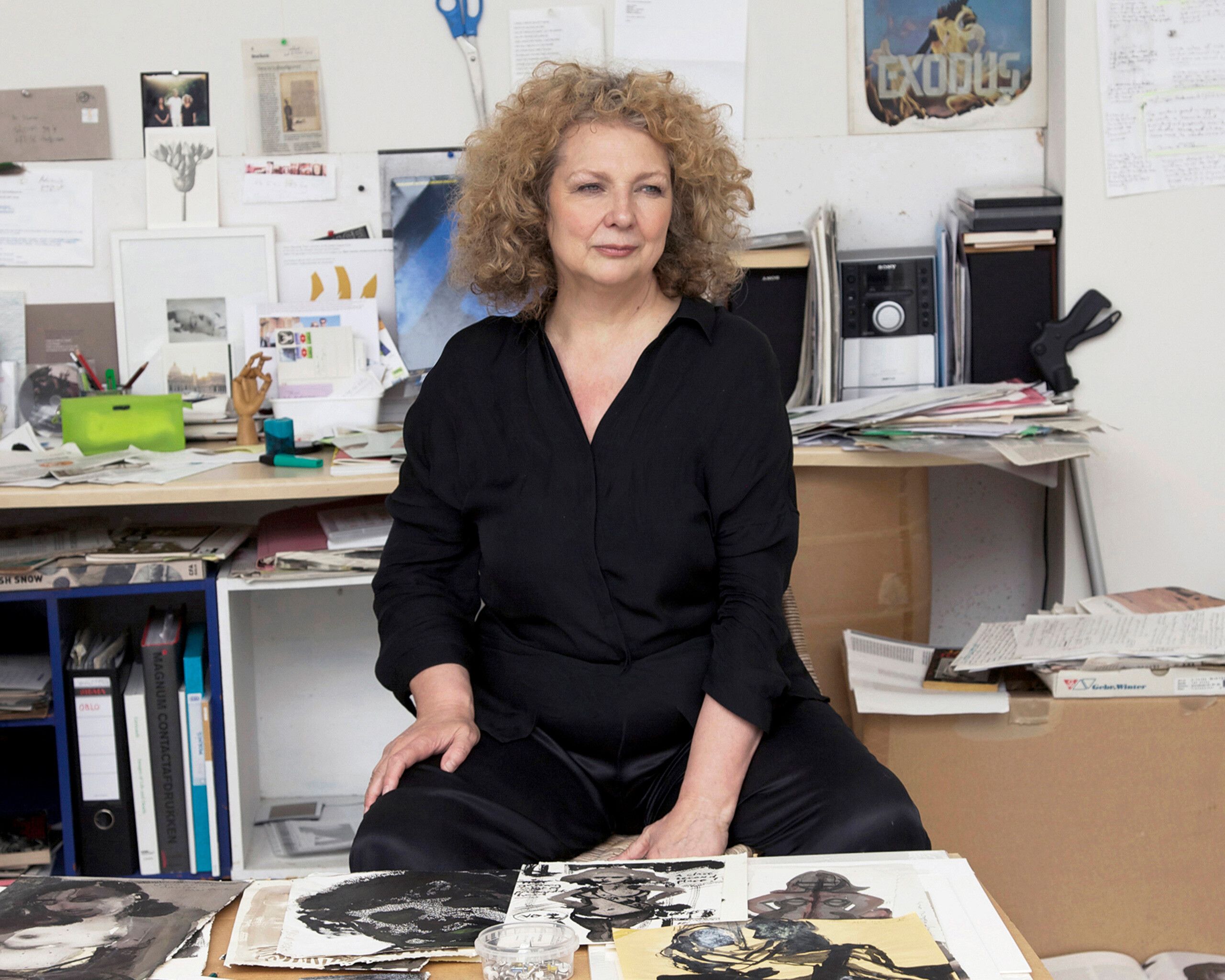 Marlene Dumas in her studio, dated 2014. Photo by Jackie Nickerson