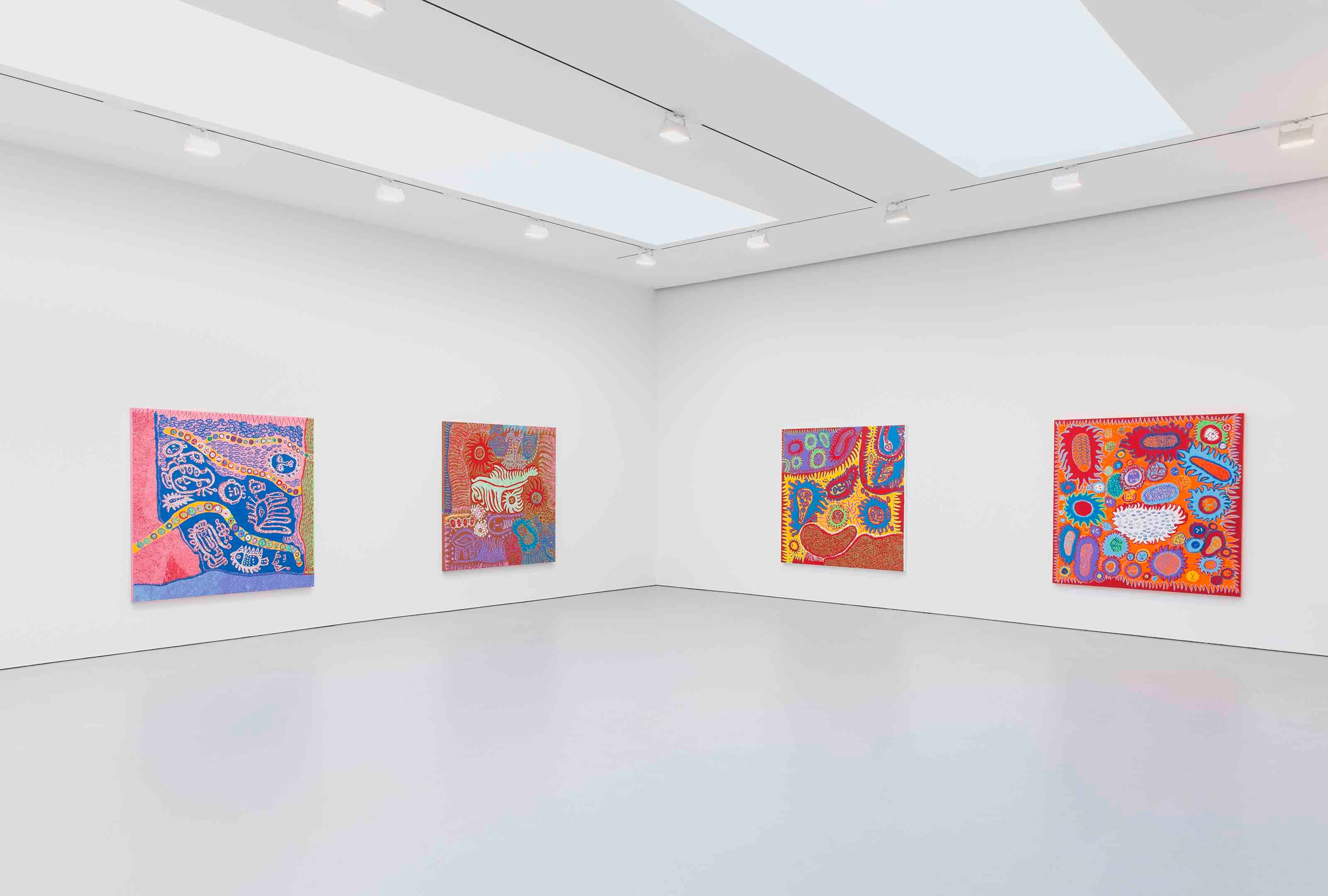Installation view of the exhibition Yayoi Kusama: I Who Have Arrived In Heaven, at David Zwirner in New York, dated 2013.