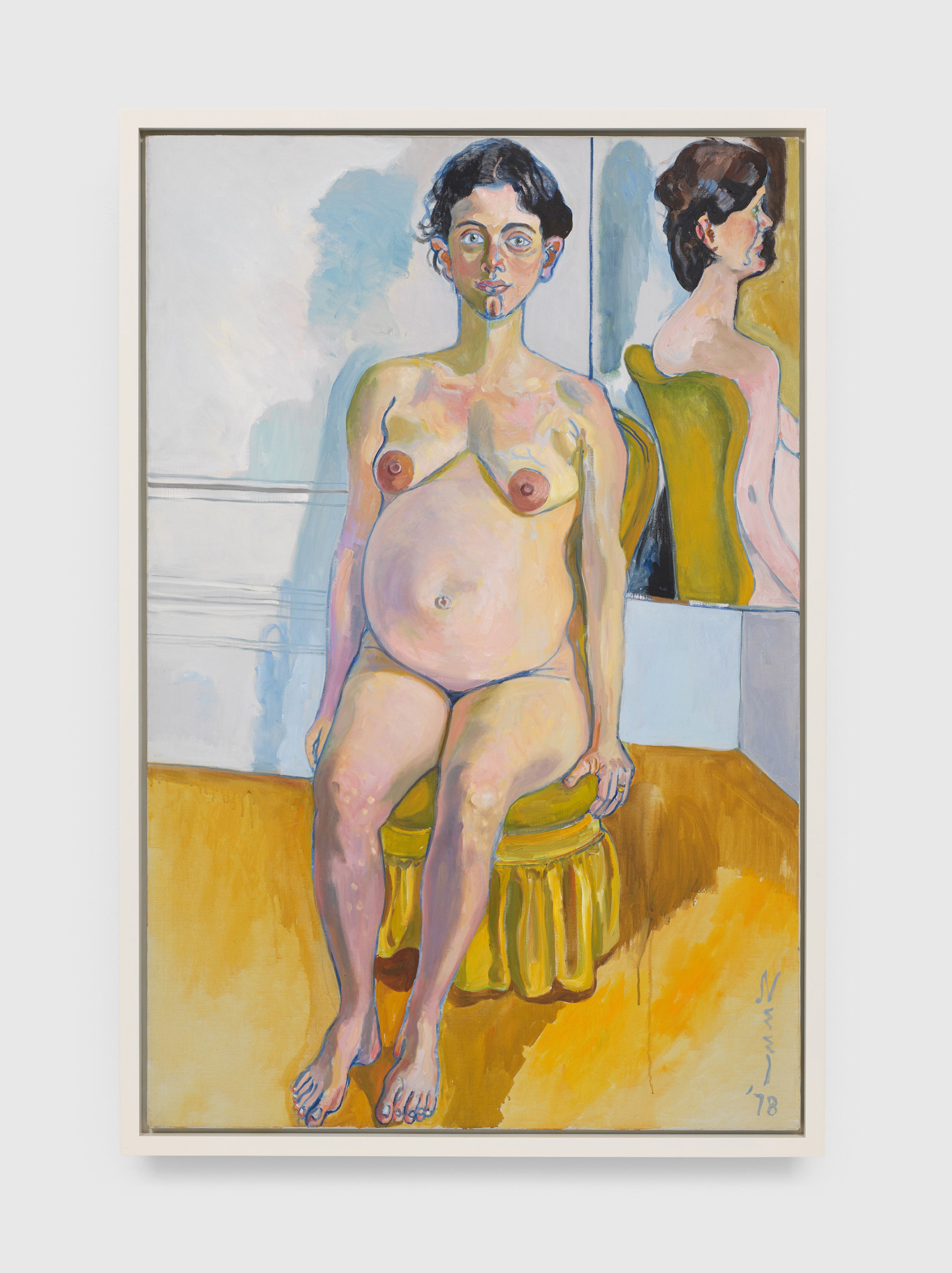 A painting by Alice Neel, titled Margaret Evans Pregnant, dated 1978.