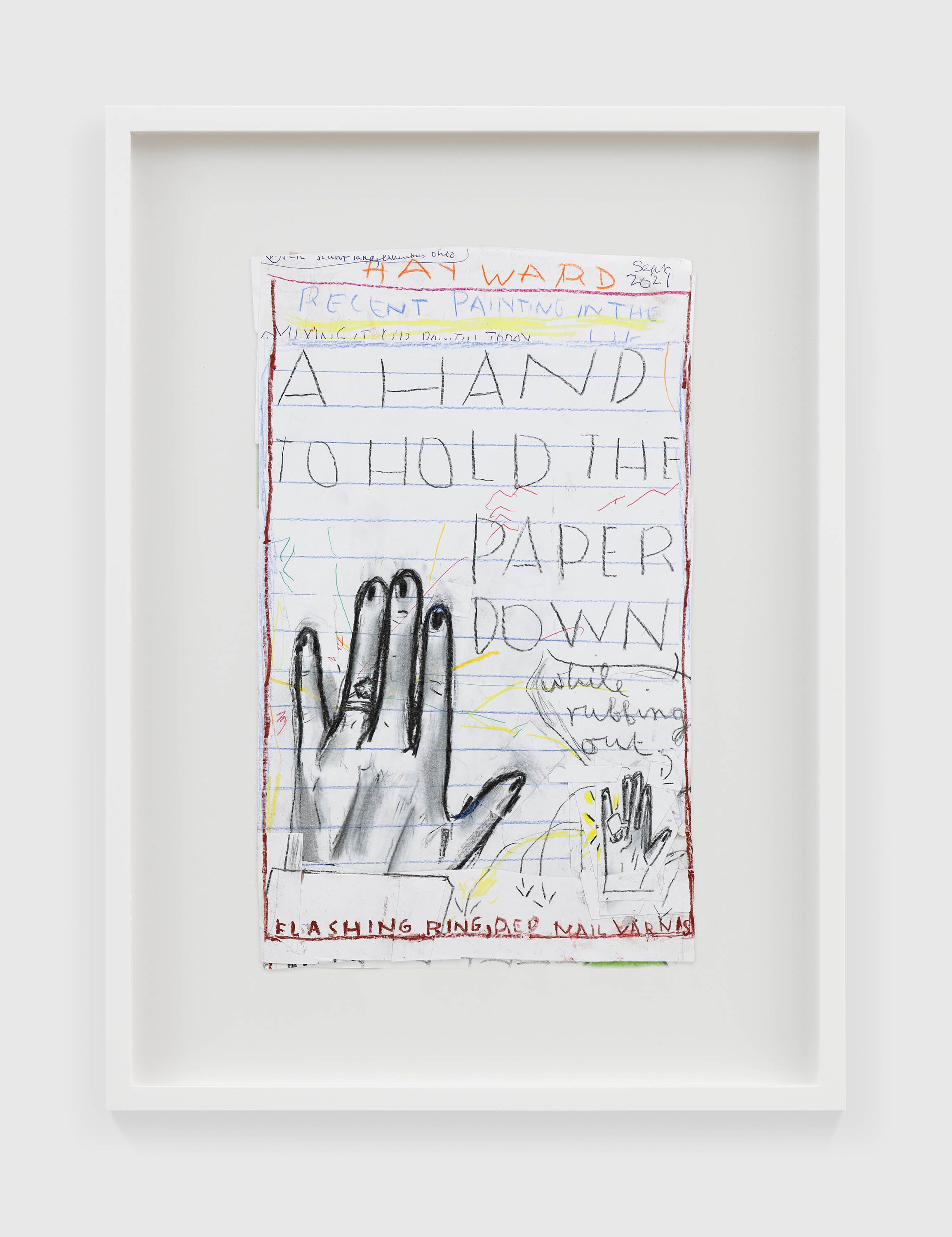 A work on paper by Rose Wylie, titled A Hand to Hold the Paper Down, dated 2022.