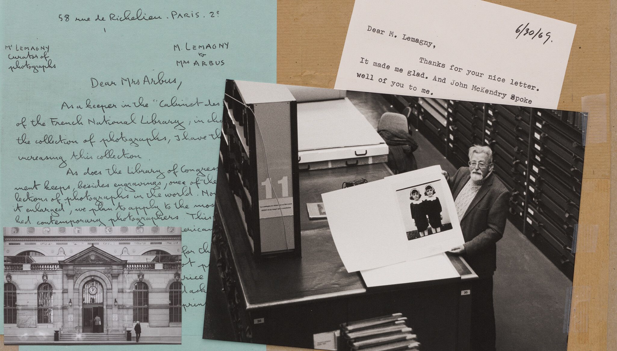 A Collaged archival materials featured in Diane Arbus: Documents, co-published by David Zwirner Books and Fraenkel Gallery, dated 2022.