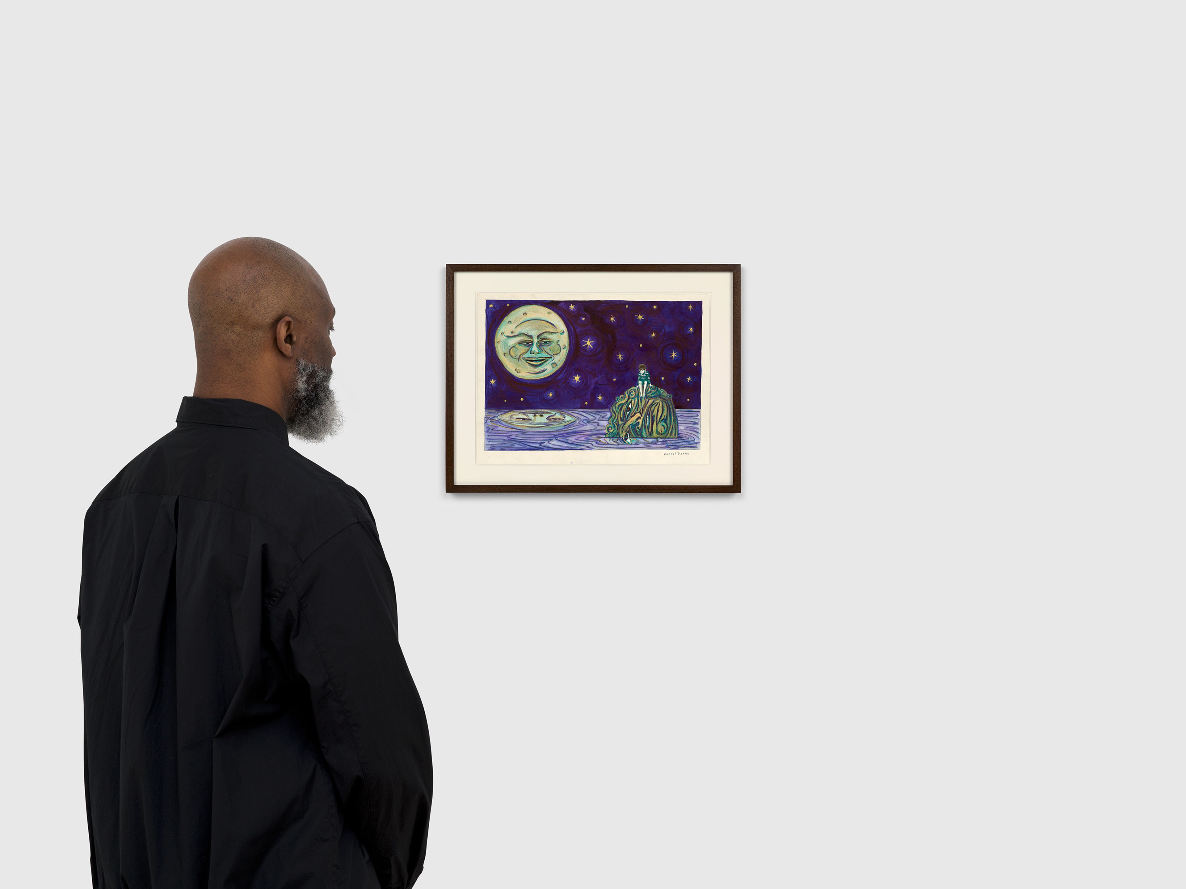A work on paper by Marcel Dzama, titleed The end of gods and monsters, dated 2024.