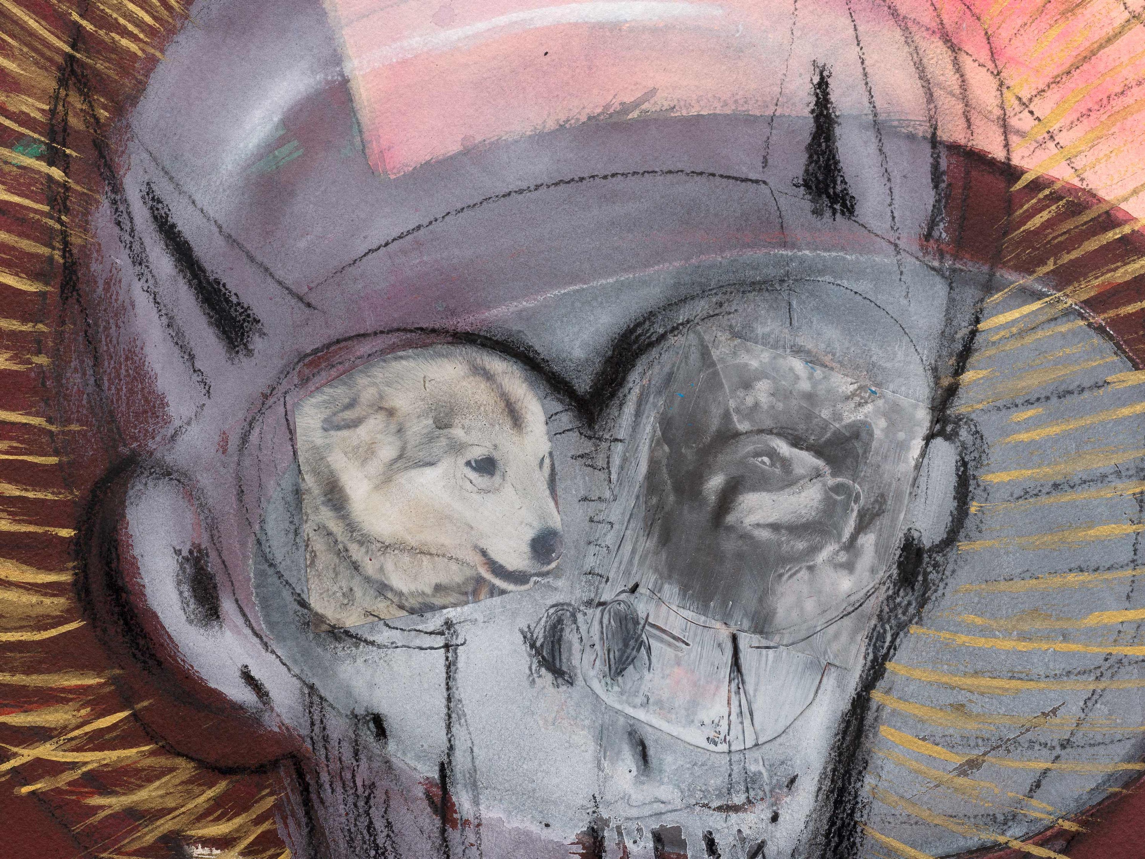 A detail from an untitled work on paper by Huma Bhabha, dated 2025.