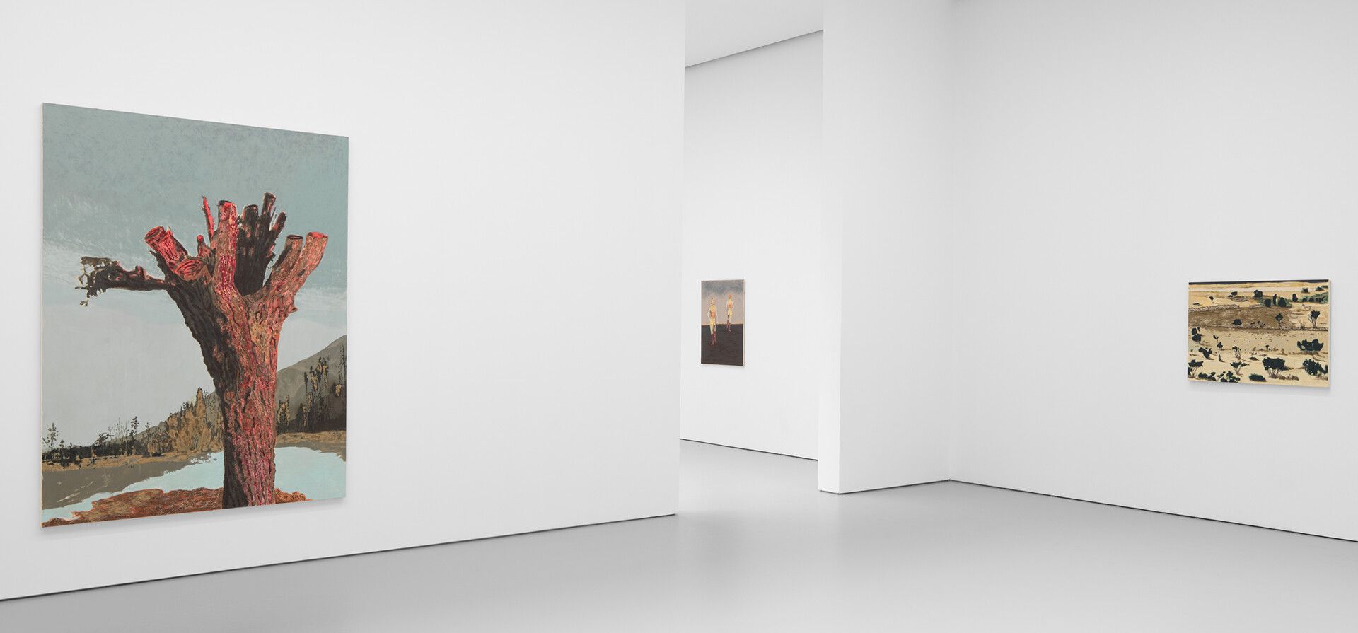 An installation view of the exhibition titled Mamma Andersson: The Lost Paradise, at David Zwirner, New York, in 2020.