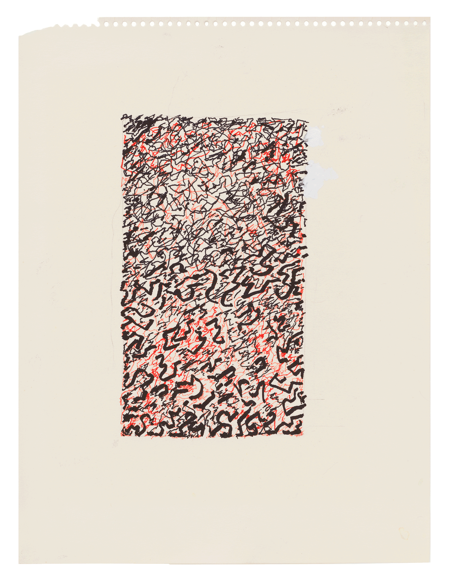A drawing by Anni Albers, titled Design (Black and Red), dated circa 1980.