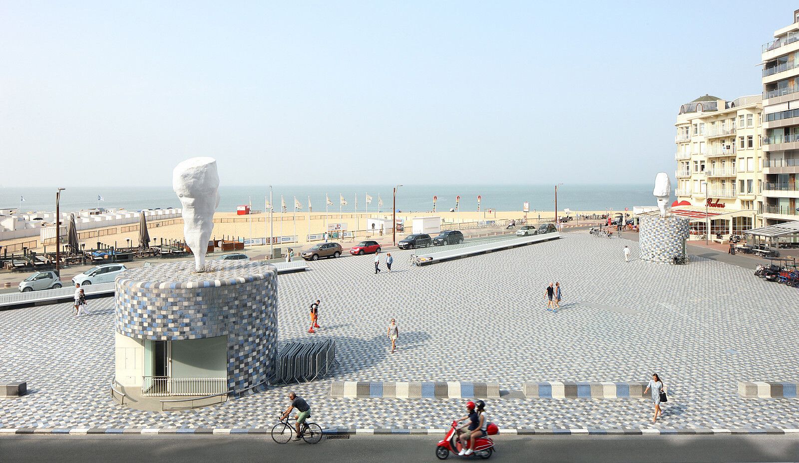 A photo of Franz West's Lemure Heads installed in Knokke-Heist, West-Vlaanderen, Belgium.