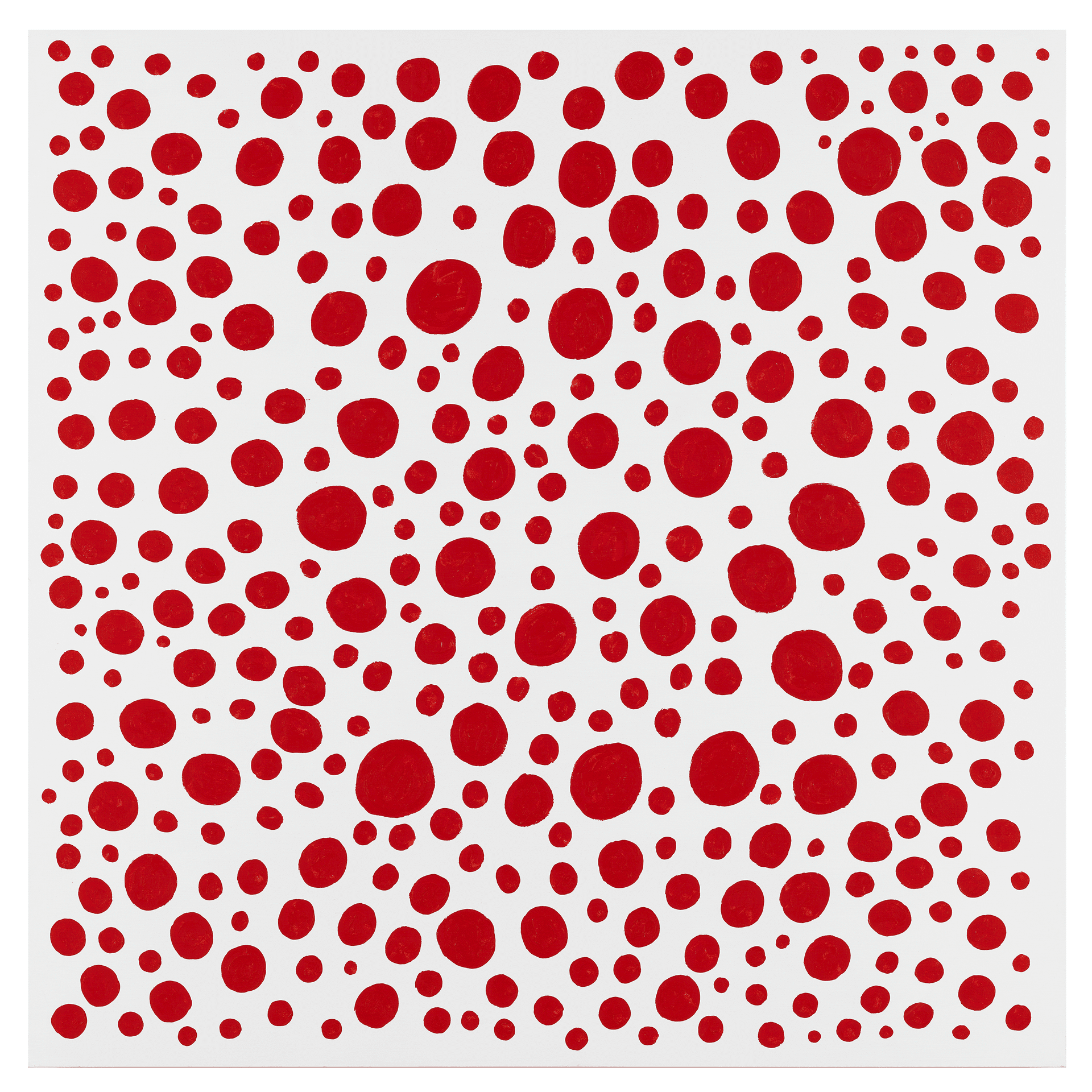 A painting by Yayoi Kusama, titled PRAYING FOR WORLD PEACE IN THE SUNLIGHT, dated 2016.