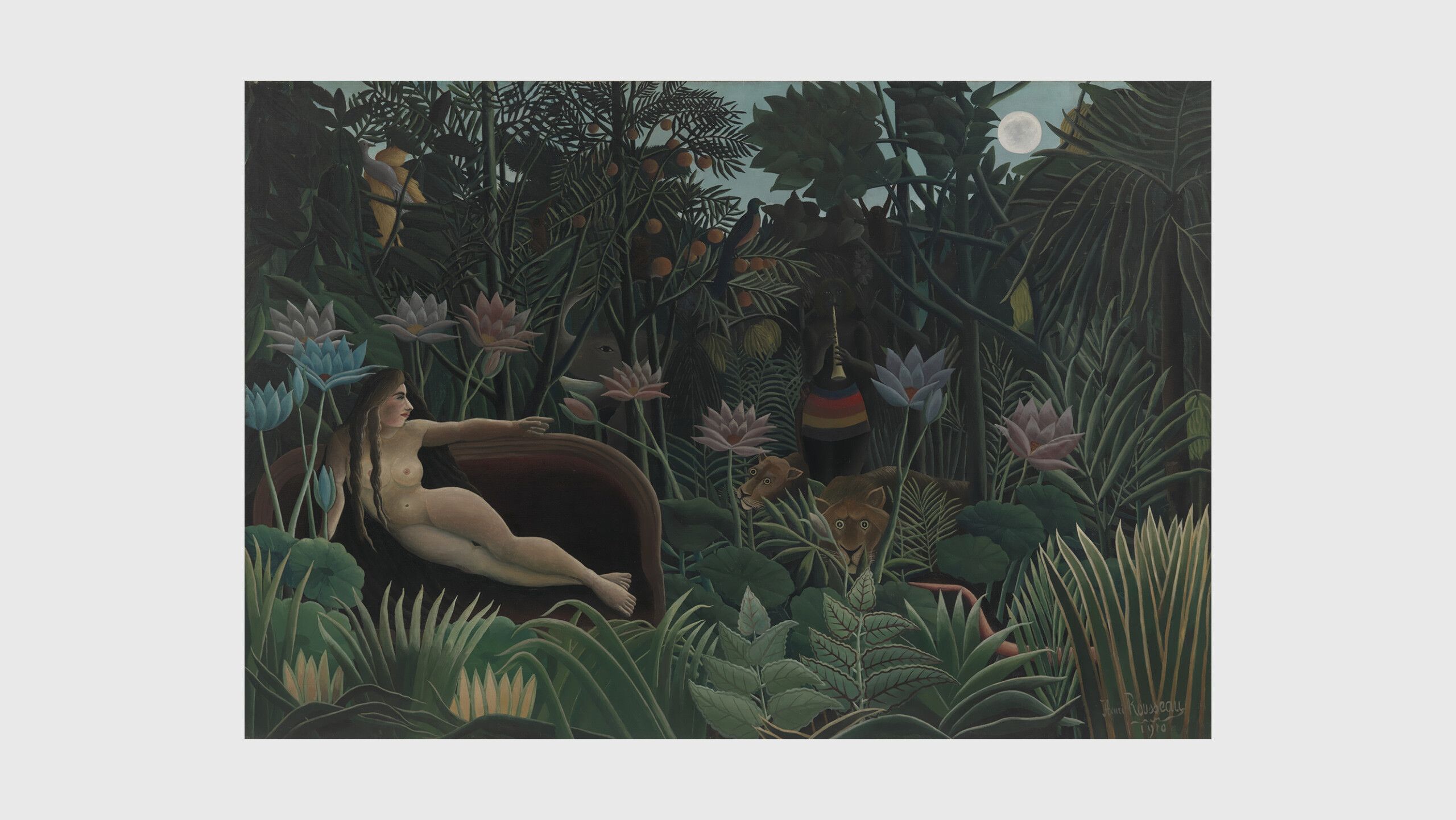 A painting by Henri Rousseau, titled The Dream, dated 1910. Museum of Modern Art, New York