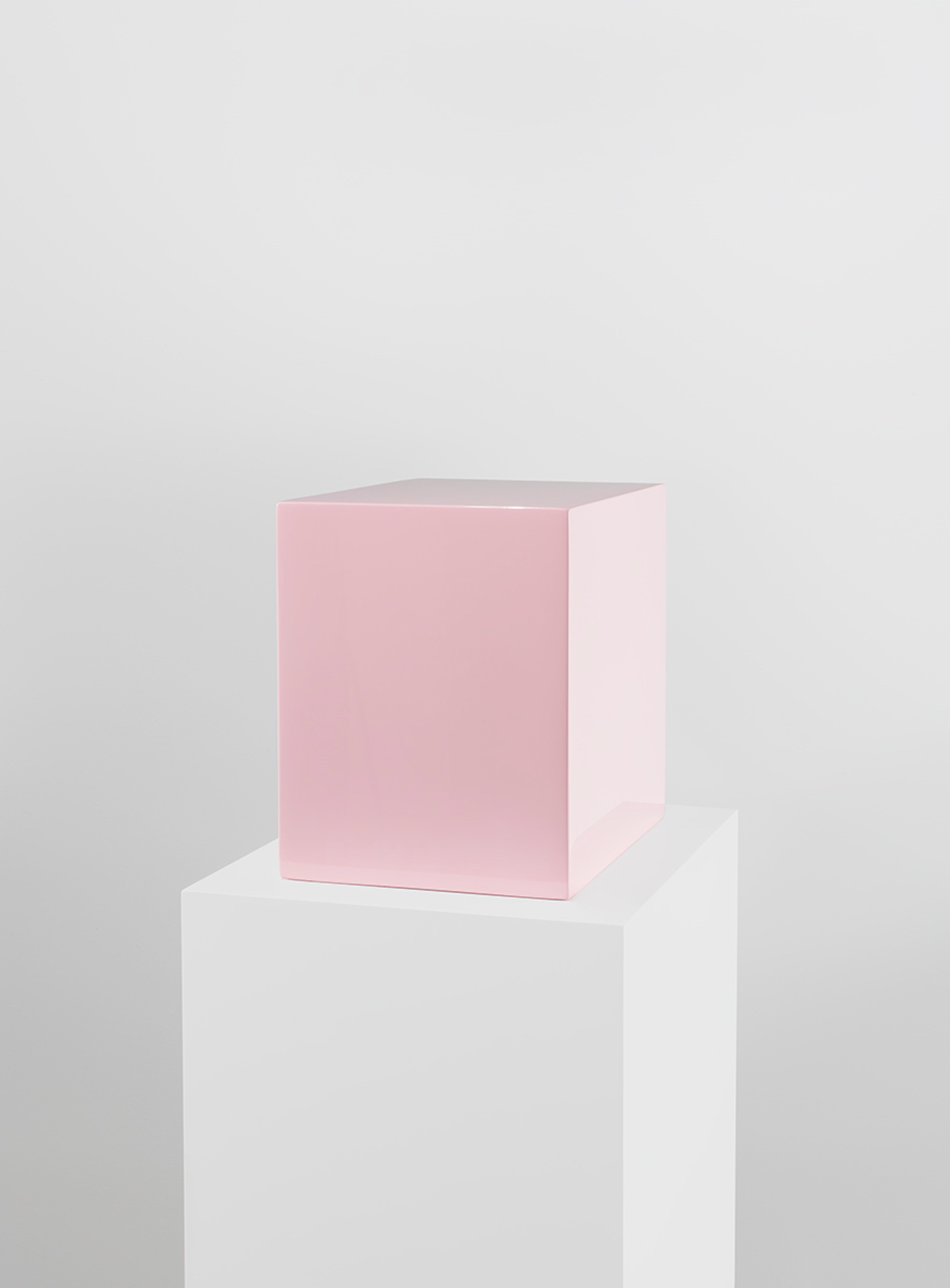 A mixed media sculpture by John McCracken, titled Untitled (Pink Block), dated 1968.