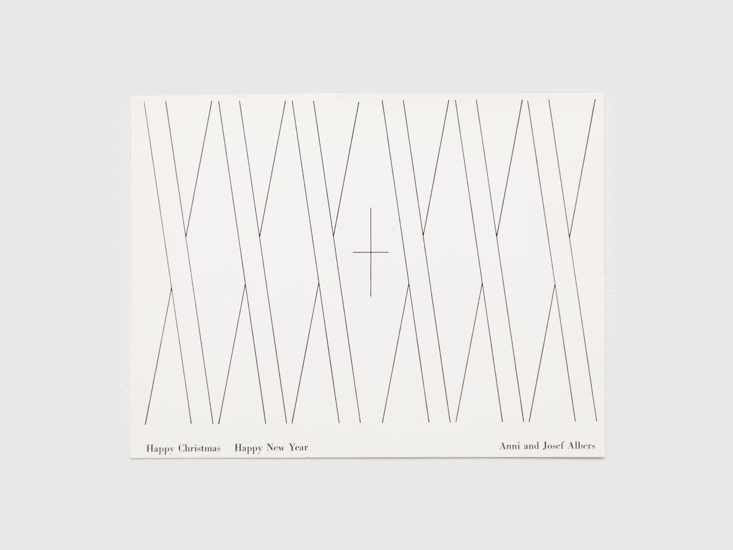 An offset printed mailing on wove paper by Josef and Anni Albers, titled Happy Christmas and Happy New Year, dated 1959 to 1960.