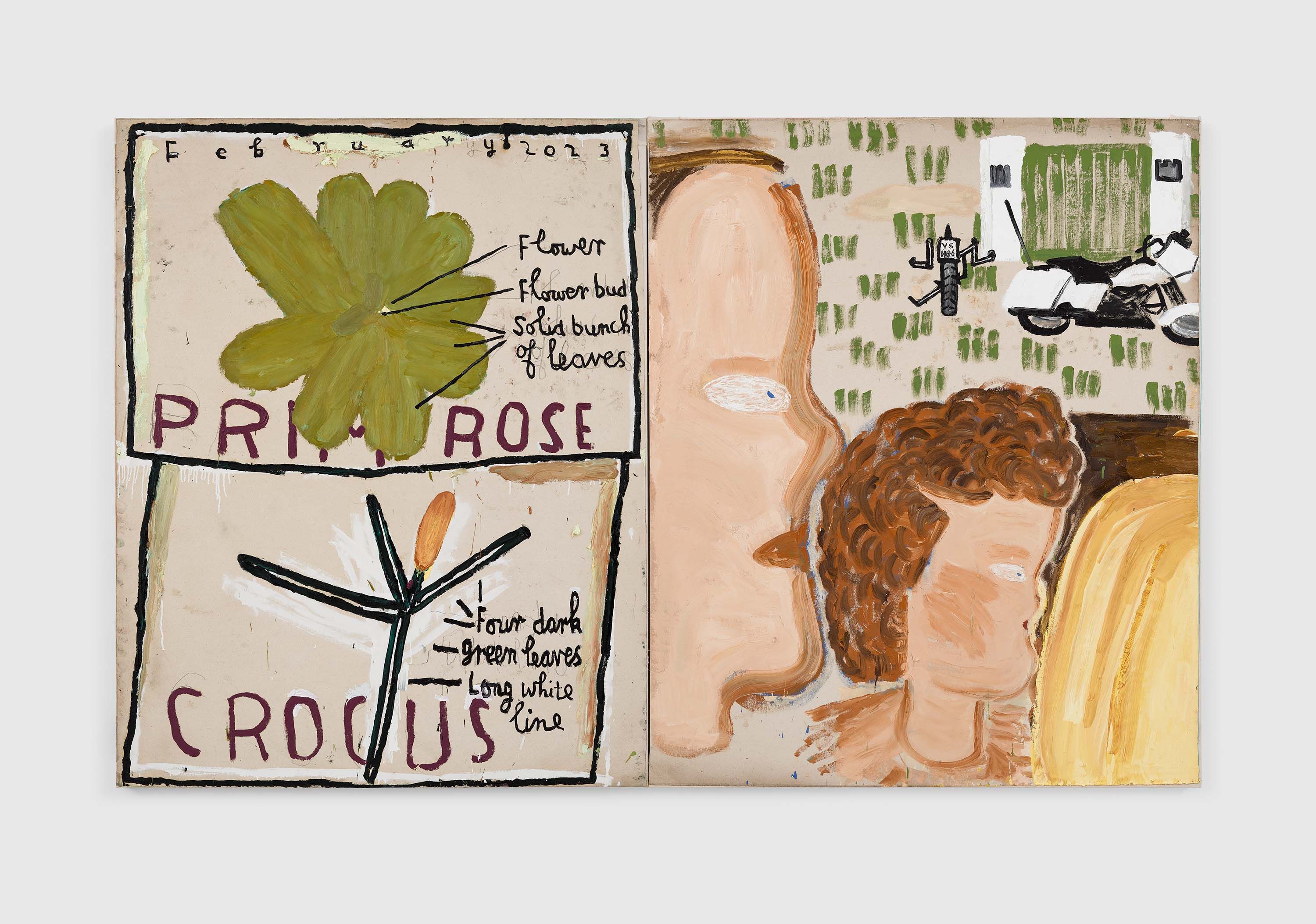 A painting by Rose Wylie, titled Up the Bikers, dated 2023.