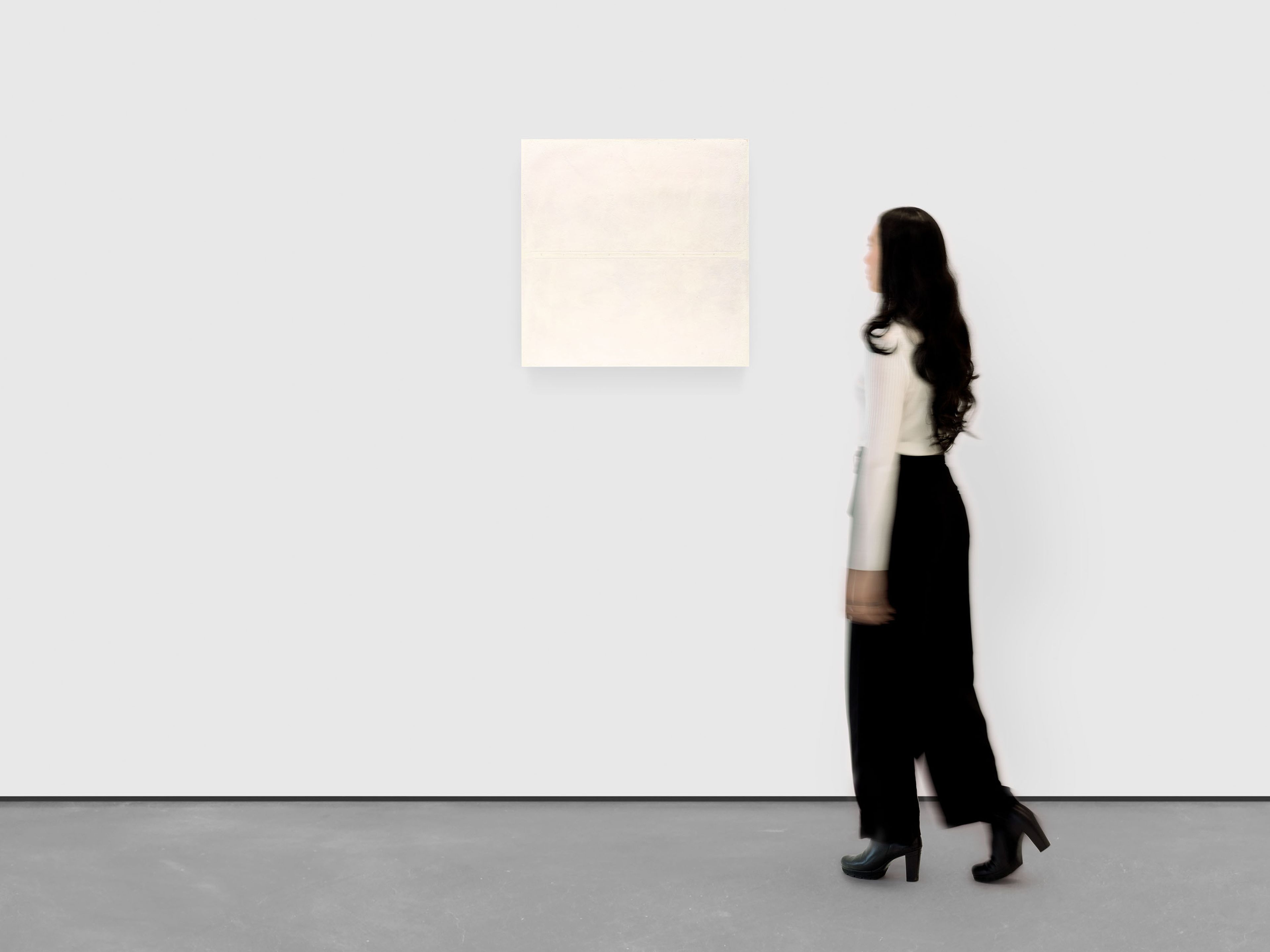 A painting by Robert Ryman, titled Place V, dated 1998.