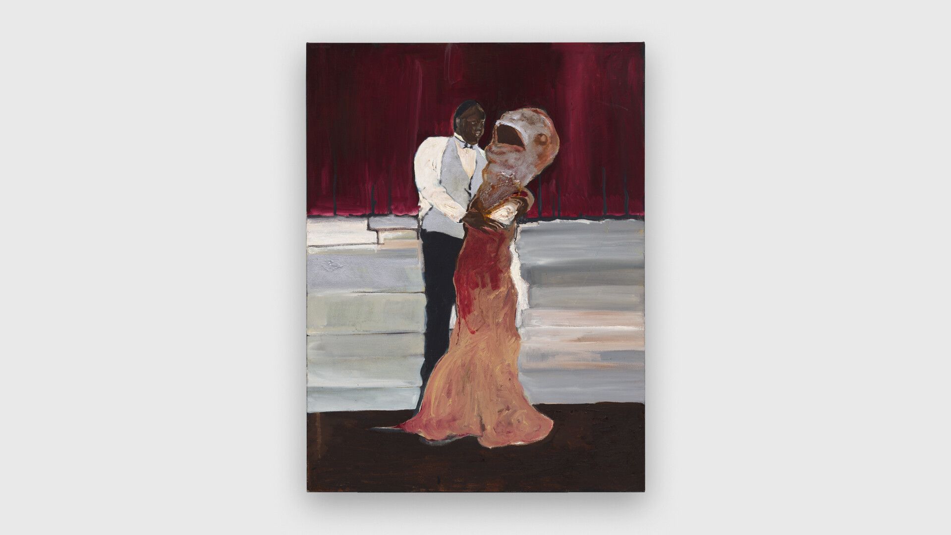 An oil and acrylic painting on canvas by Noah Davis, titled Winter Formal, dated 2008.