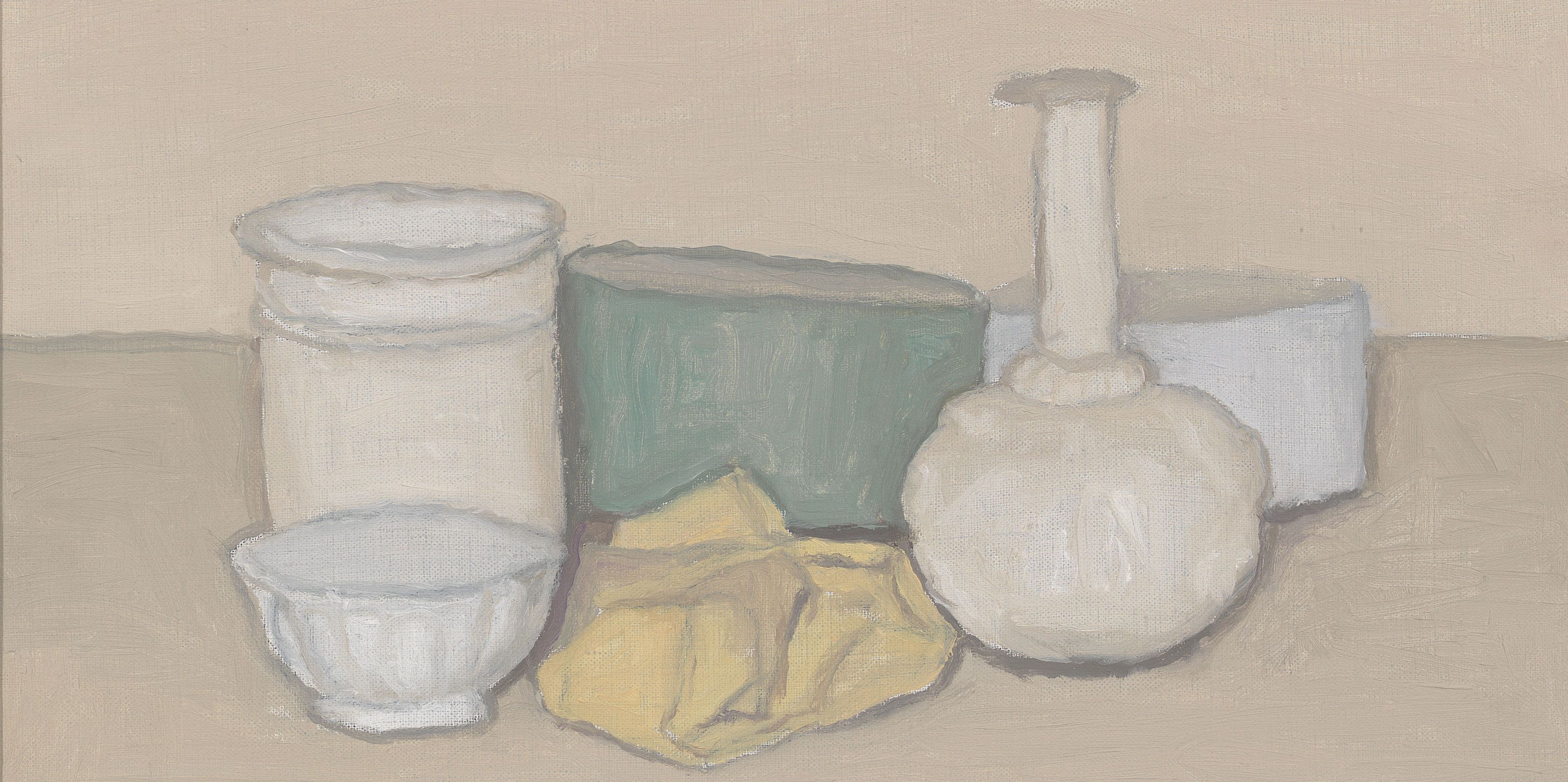 A detail of a painting by Giorgio Morandi, titled Natura morta (Still Life), dated 1952.