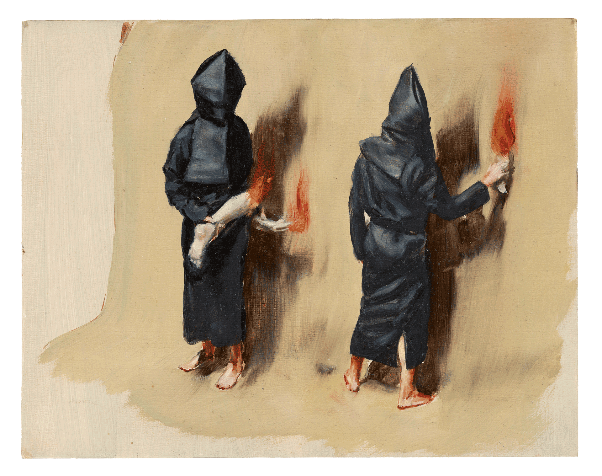 A painting by Michael Borremans, titled Black Mould / Fiery Limbs, dated 2015.