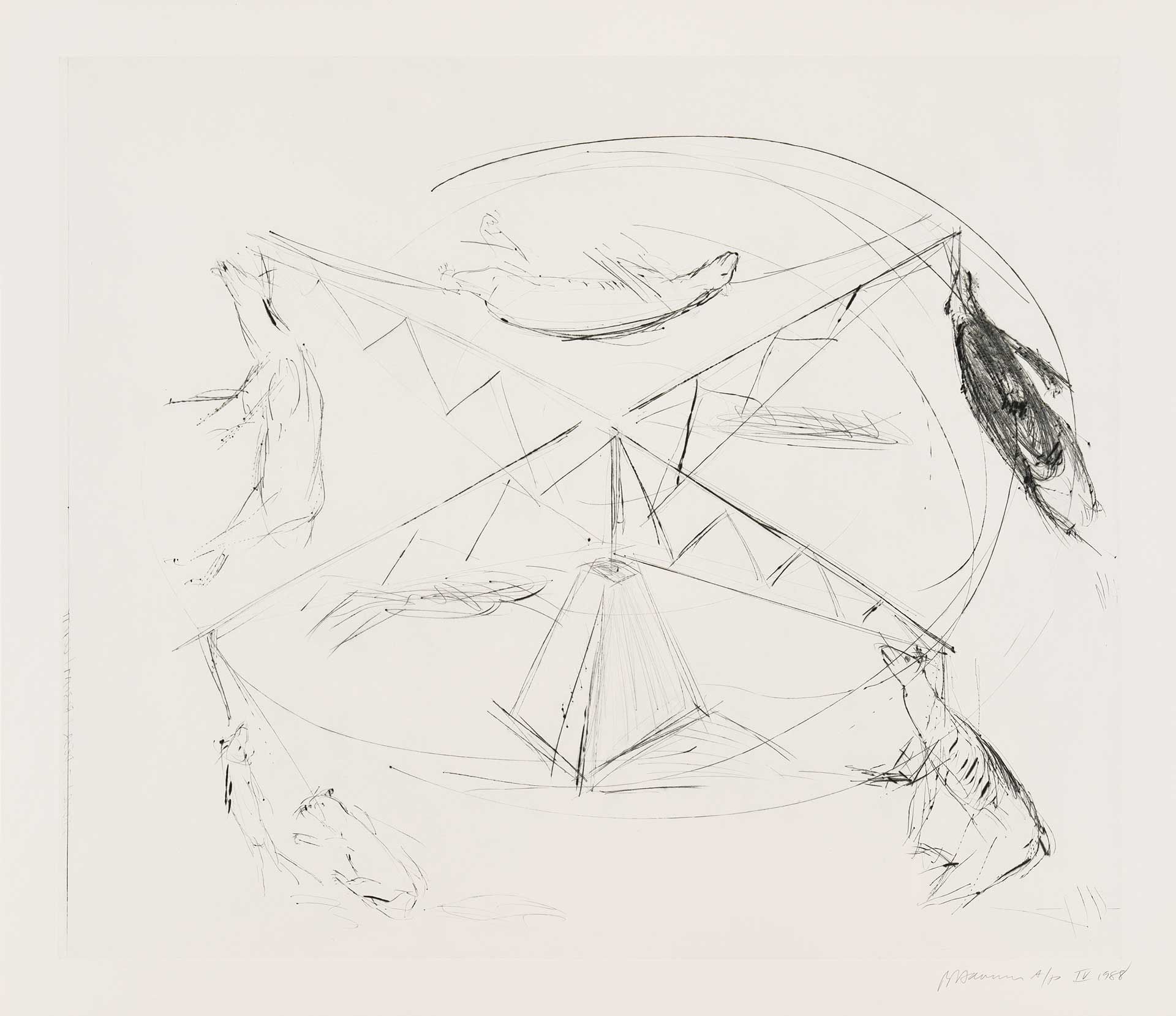 A work on paper by Bruce Nauman titled Large Carousel, dated 1988