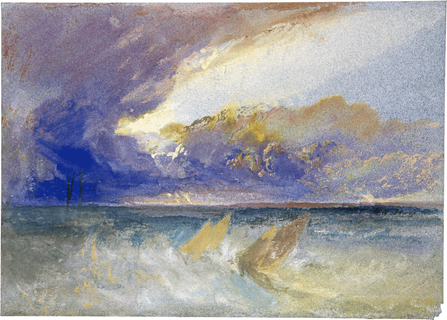 A bodycolour work on blue paper by Joseph Mallord William Turner, titled, Sea View, circa 1826.