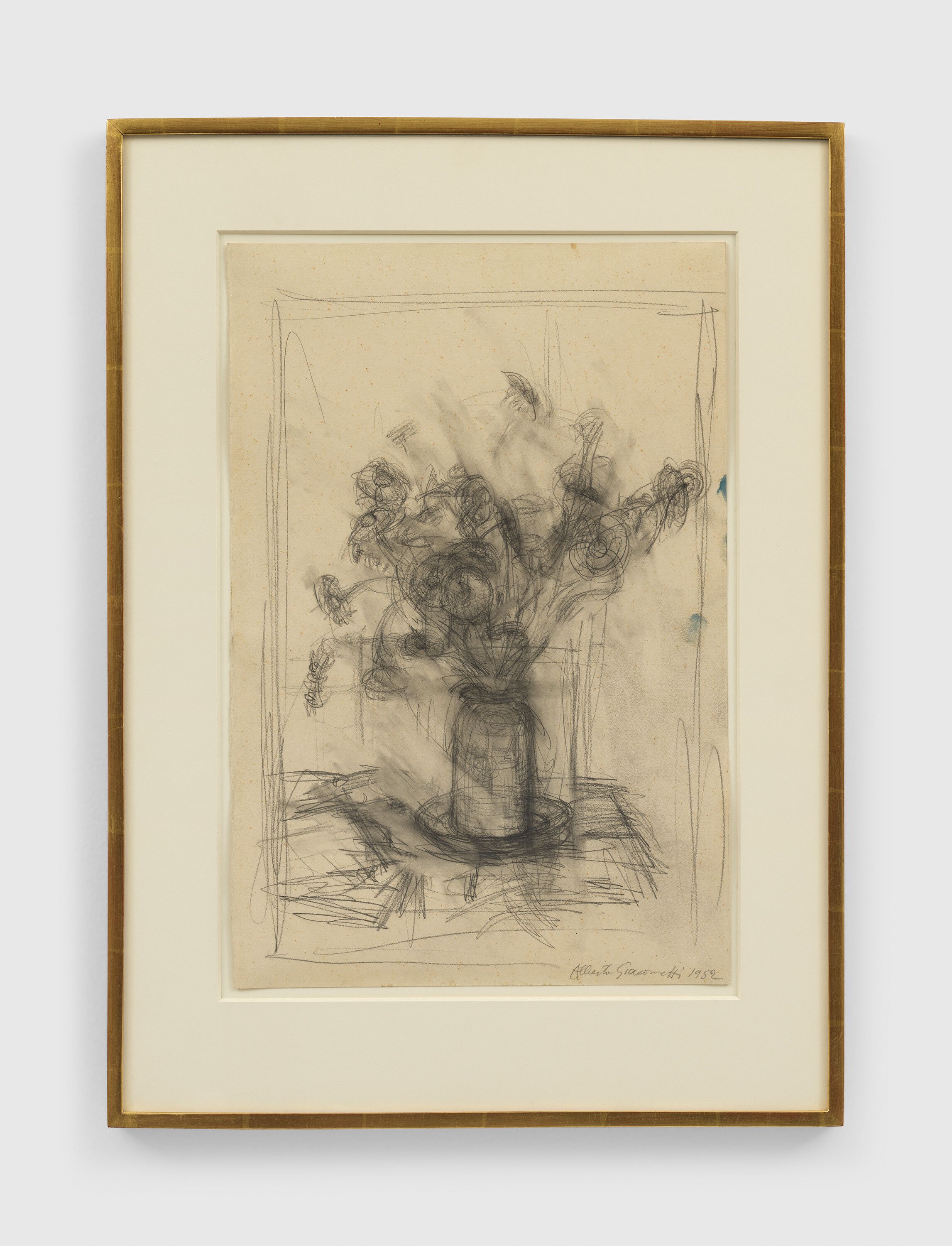 A graphite on paper drawing by Alberto Giacometti, titled Flowers, dated 1952.