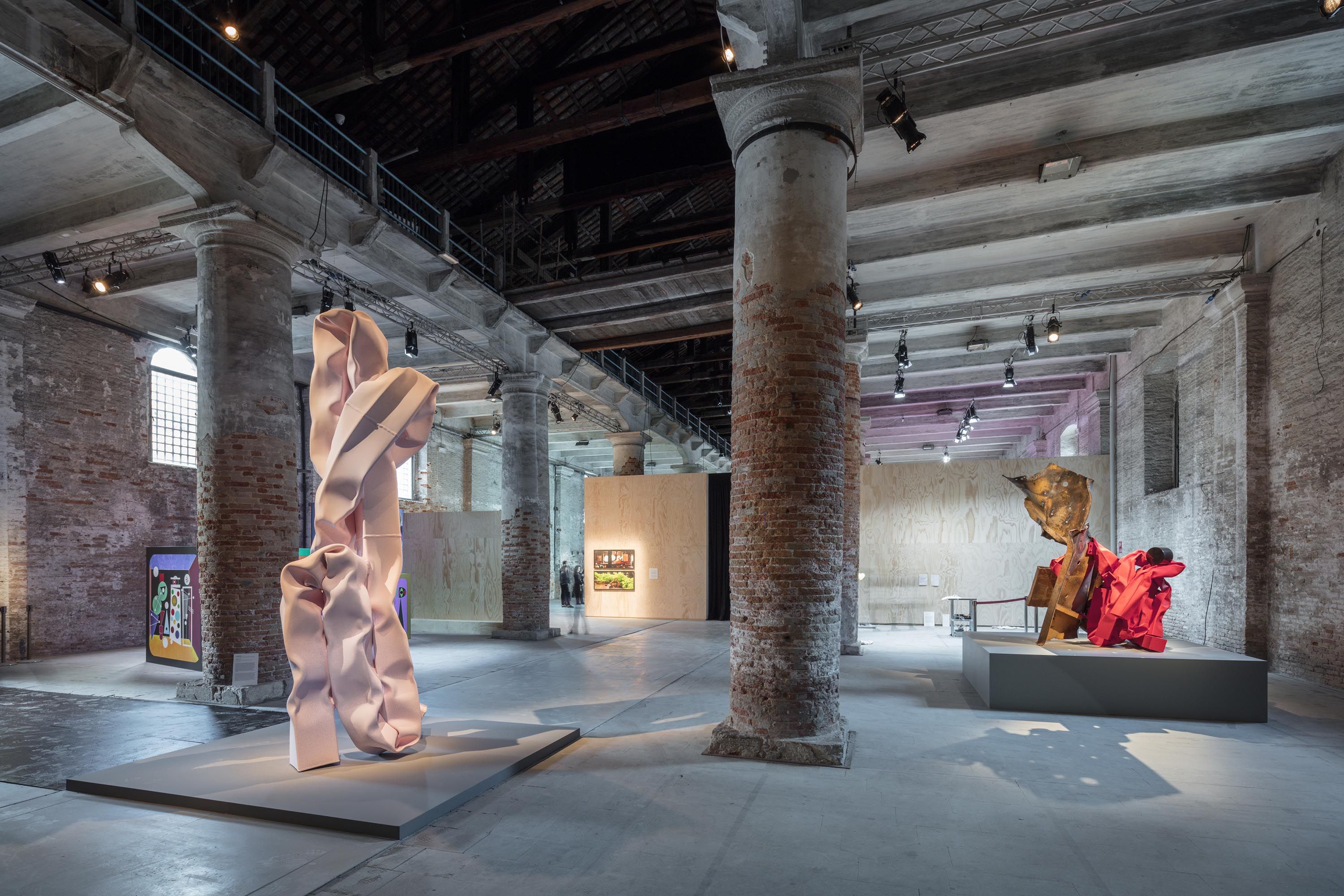 An installation view featuring artwork by Carol Bove, dated 2019