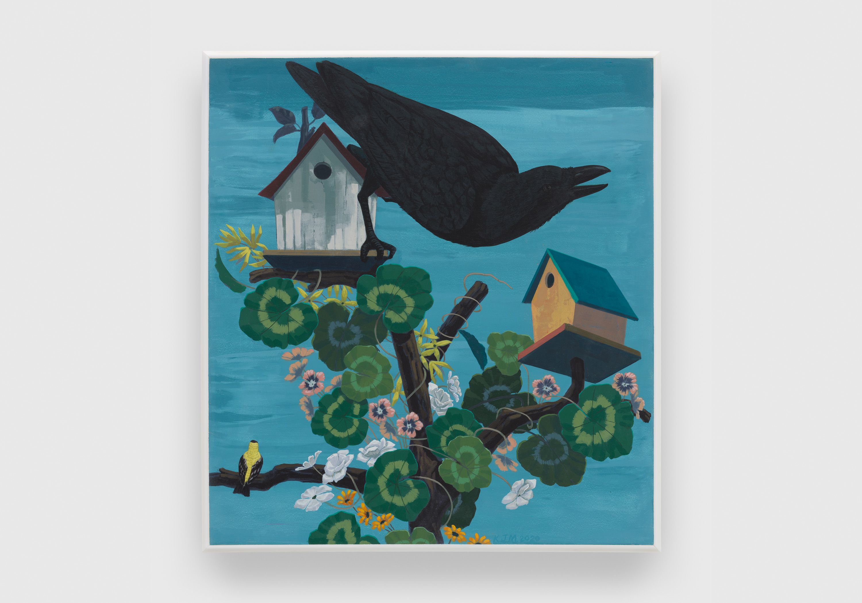 A painting by Kerry James Marshall titled Black and Part-Black, Birds in America, dated 2020.