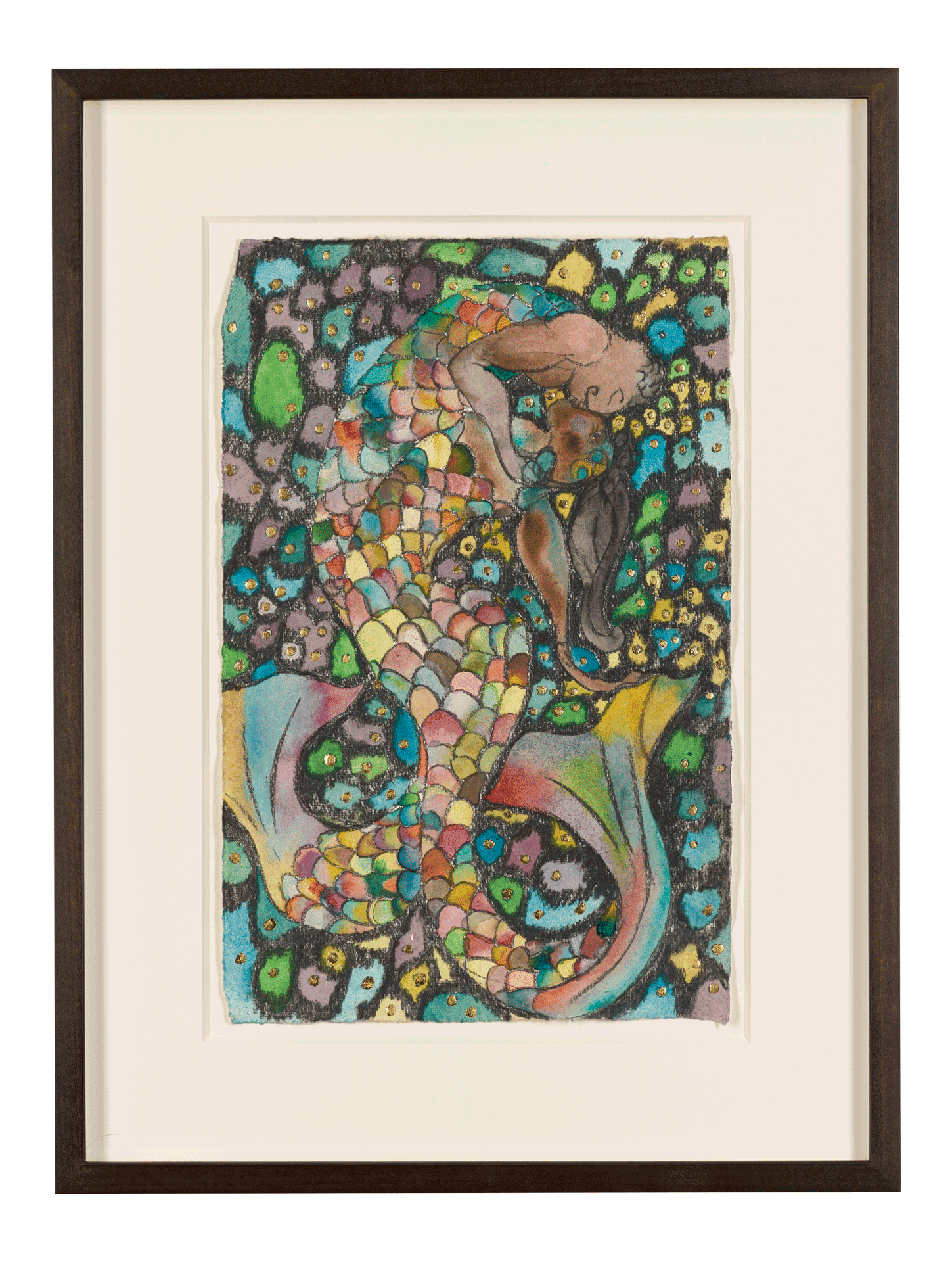 A mixed media work on paper by Chris Ofili, titled Calypso 8, dated 2018.