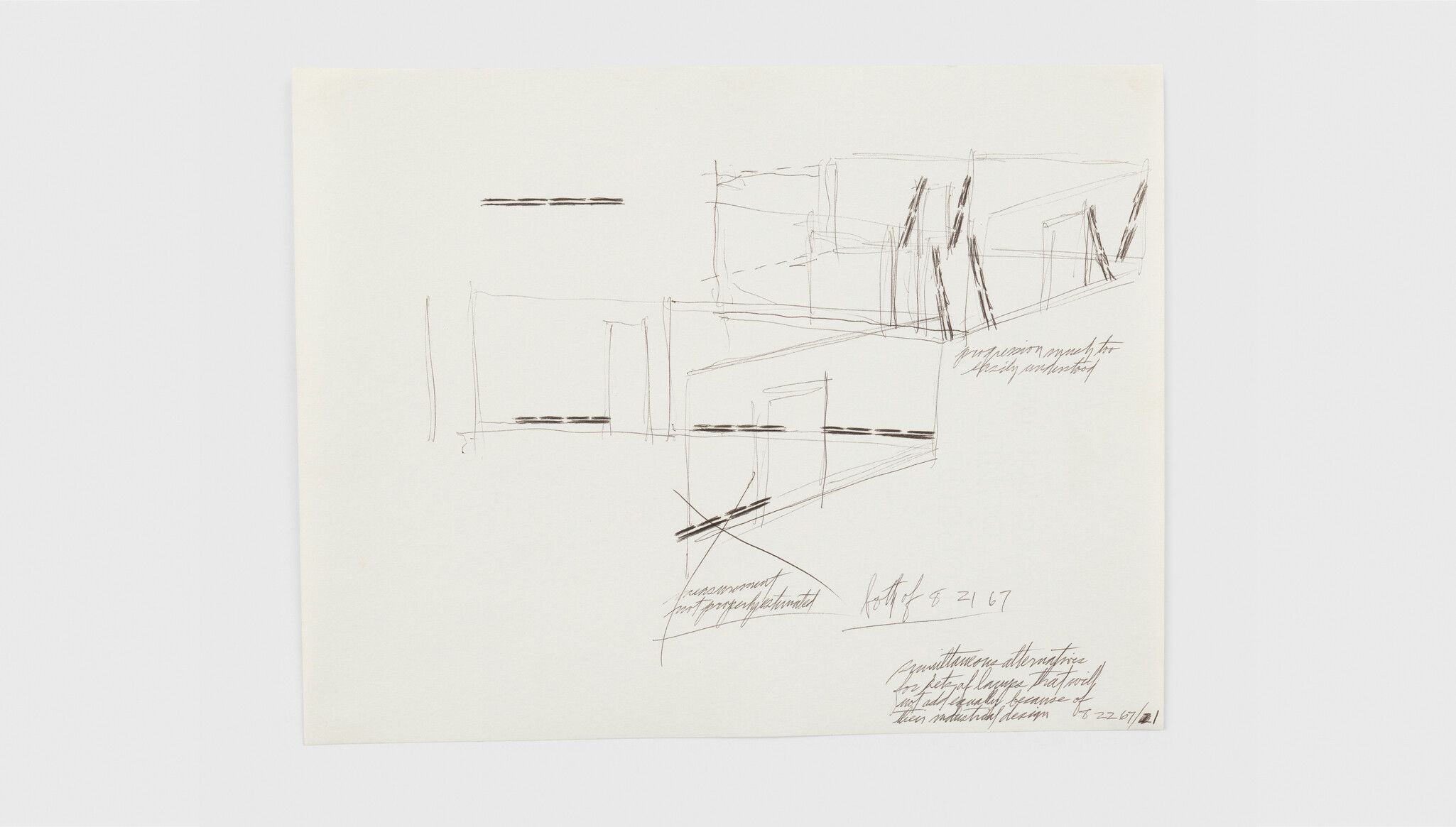 A preparatory drawing for Kornblee Gallery byDan Flavin dated 1967