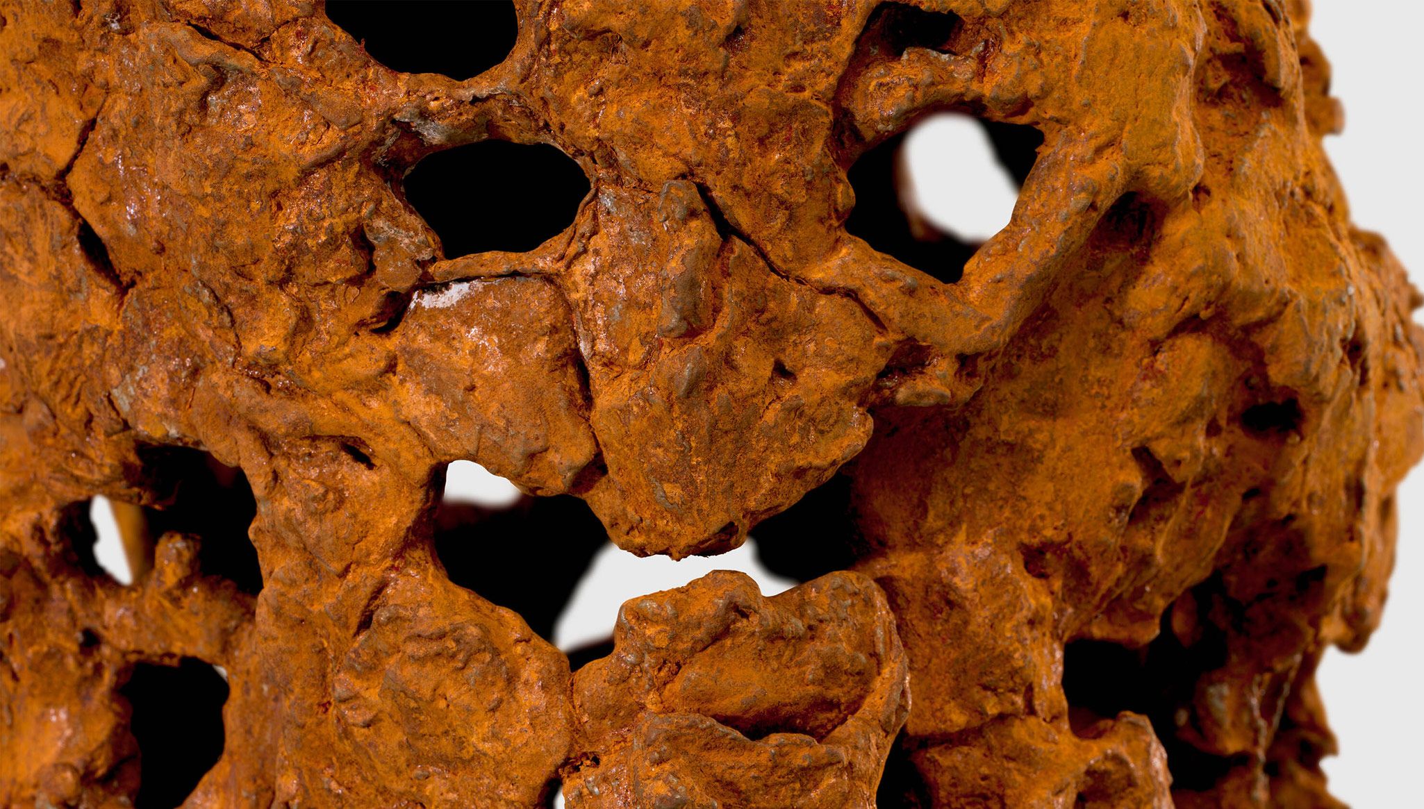 A detail of a sculpture by Huma Bhabha, titled Untamed, dated 2024