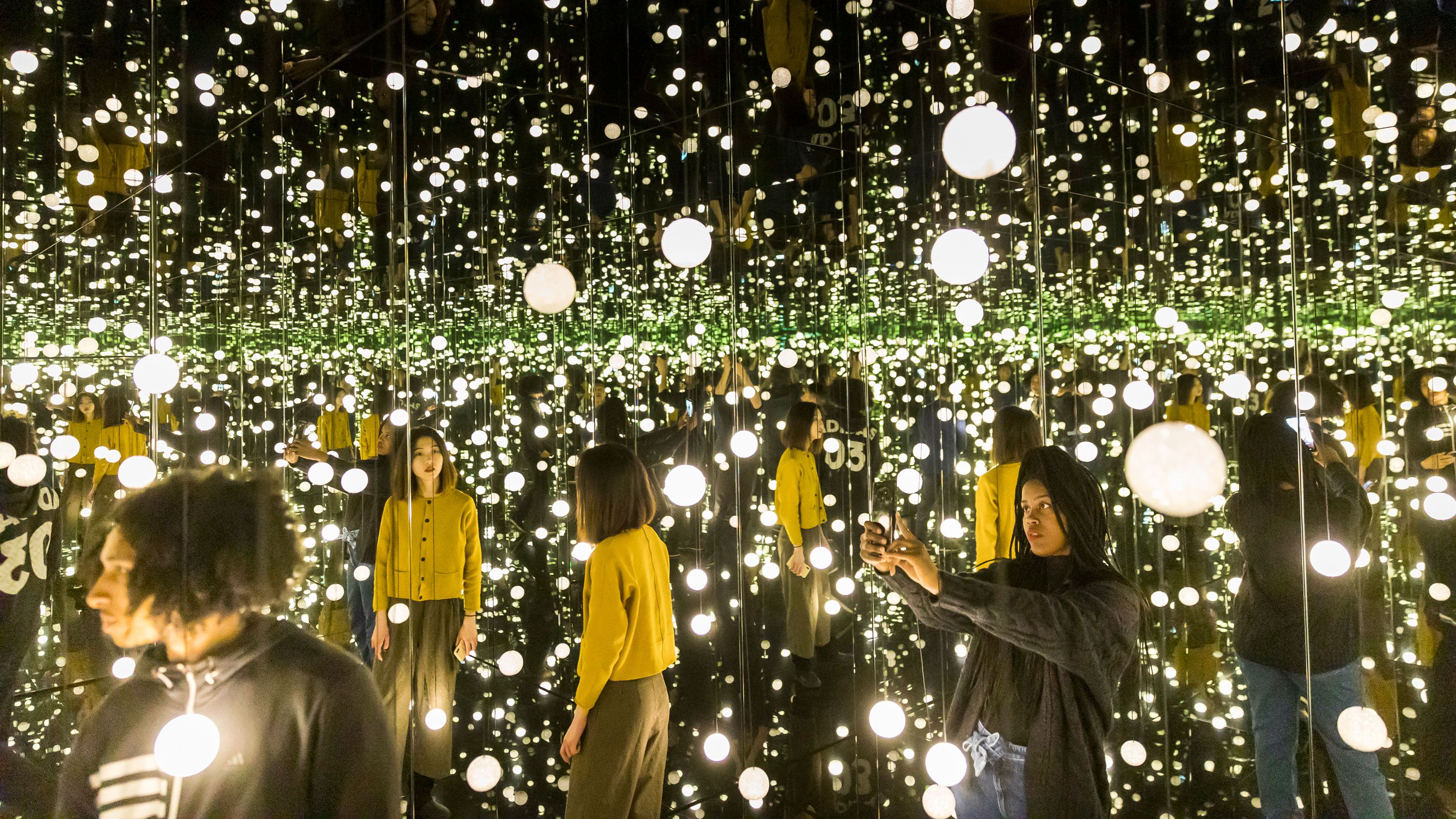 An installation view of the exhibition titled Yayoi Kusama: EVERY DAY I PRAY FOR LOVE at David Zwirner in New York, dated 2019