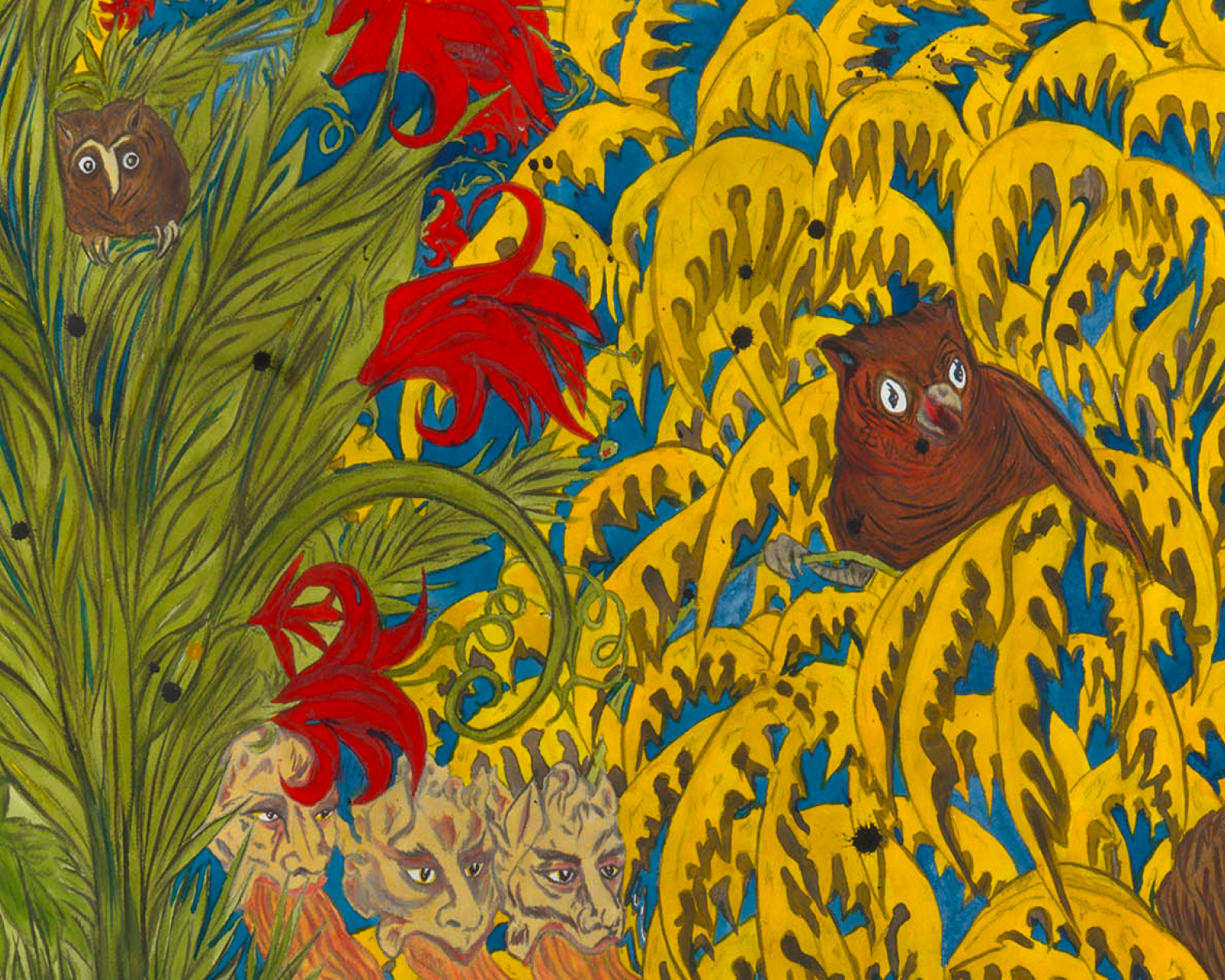 Detail of Marcel Dzama, We dance like the fire on the bones of the liars and let truth rise from the ash (or Moon dance)