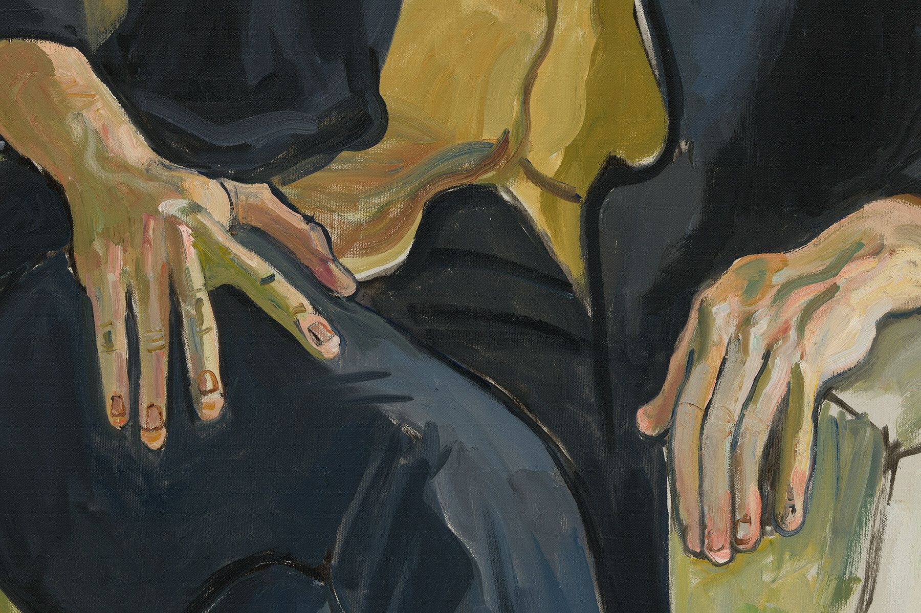 A detail from a painting by Alice Neel titled Ivan Karp, dated 1965.