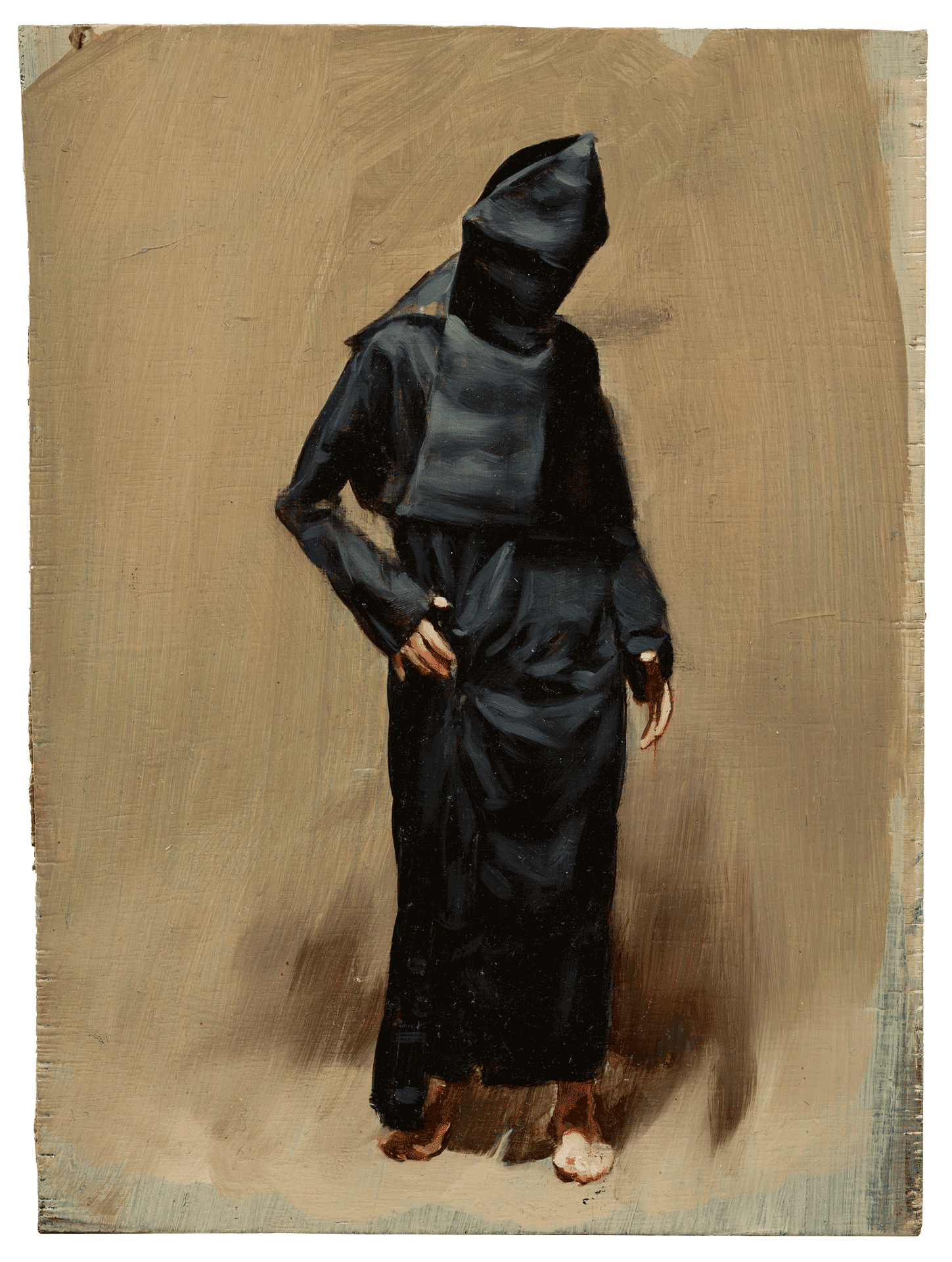 A painting by Michaël Borremans, titled Black Mould / Pogo, dated 2015.